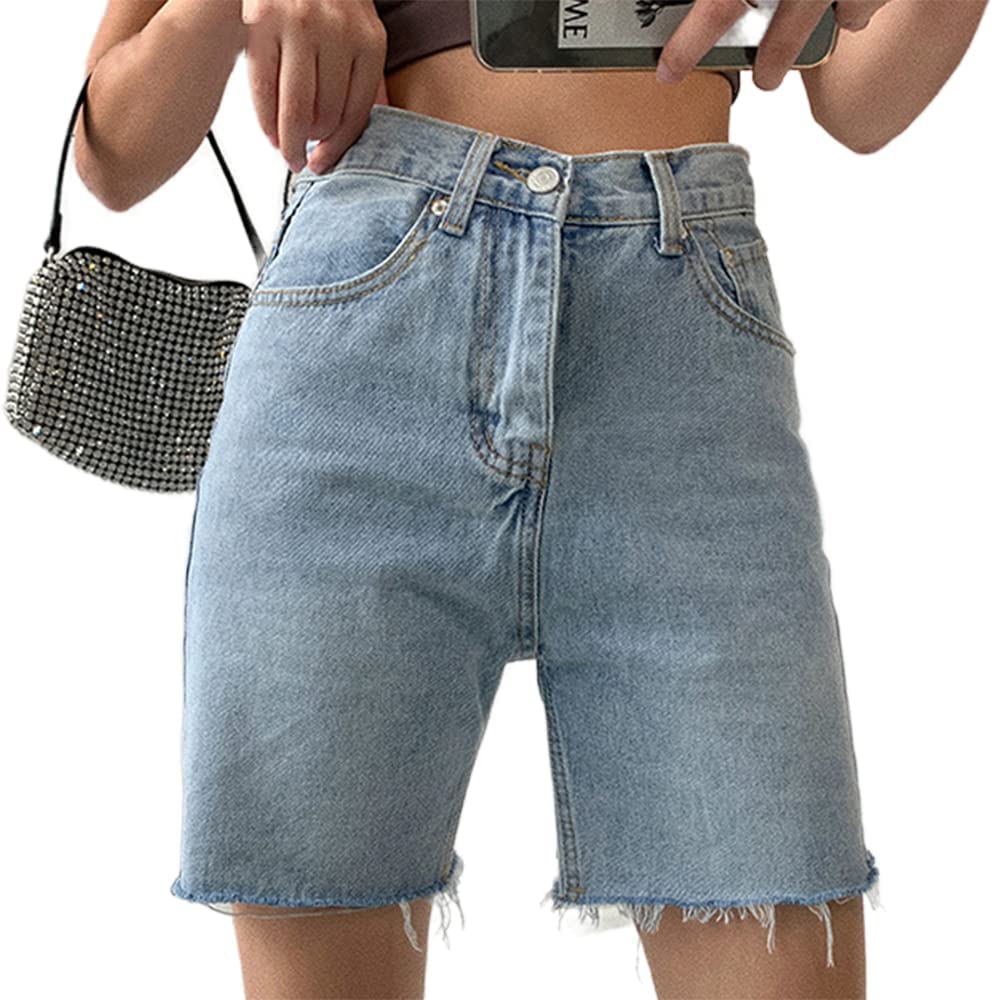 High Waist Knee-Length Denim Shorts - Y2K Baggy Biker Bermuda Shorts for Women | Korean Streetwear & Harajuku Fashion | Perfect for Summer, Casual Outfits, and Preppy Style