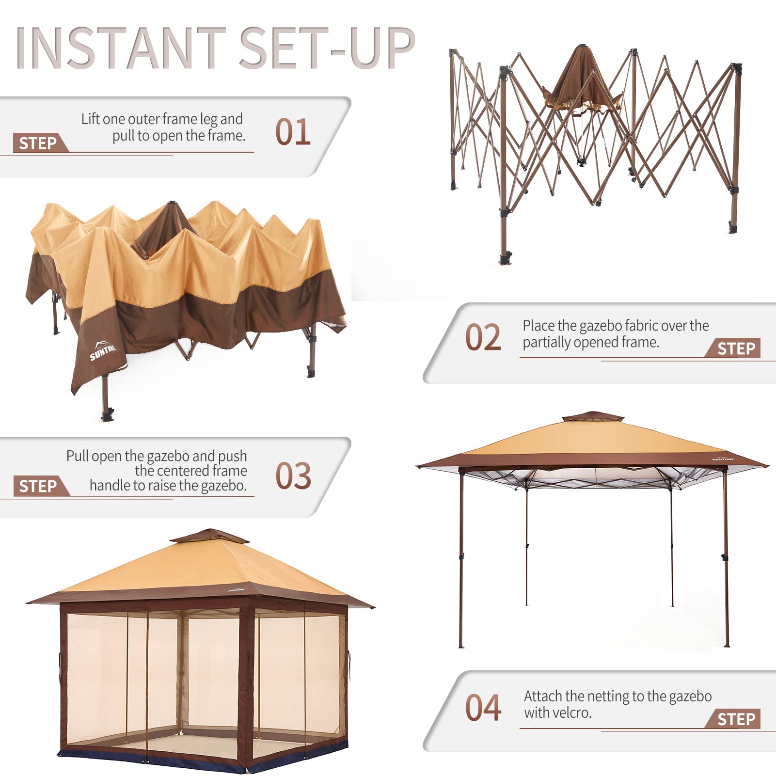 OUTDOOR LIVING SUNTIME Instant Pop Up Patio Gazebo with Full Netting - Perfect for Family Parties, Backyard BBQs & Outdoor Activities (Includes Netting Sidewalls) - Ideal for Camping, Picnics & Garden Relaxation