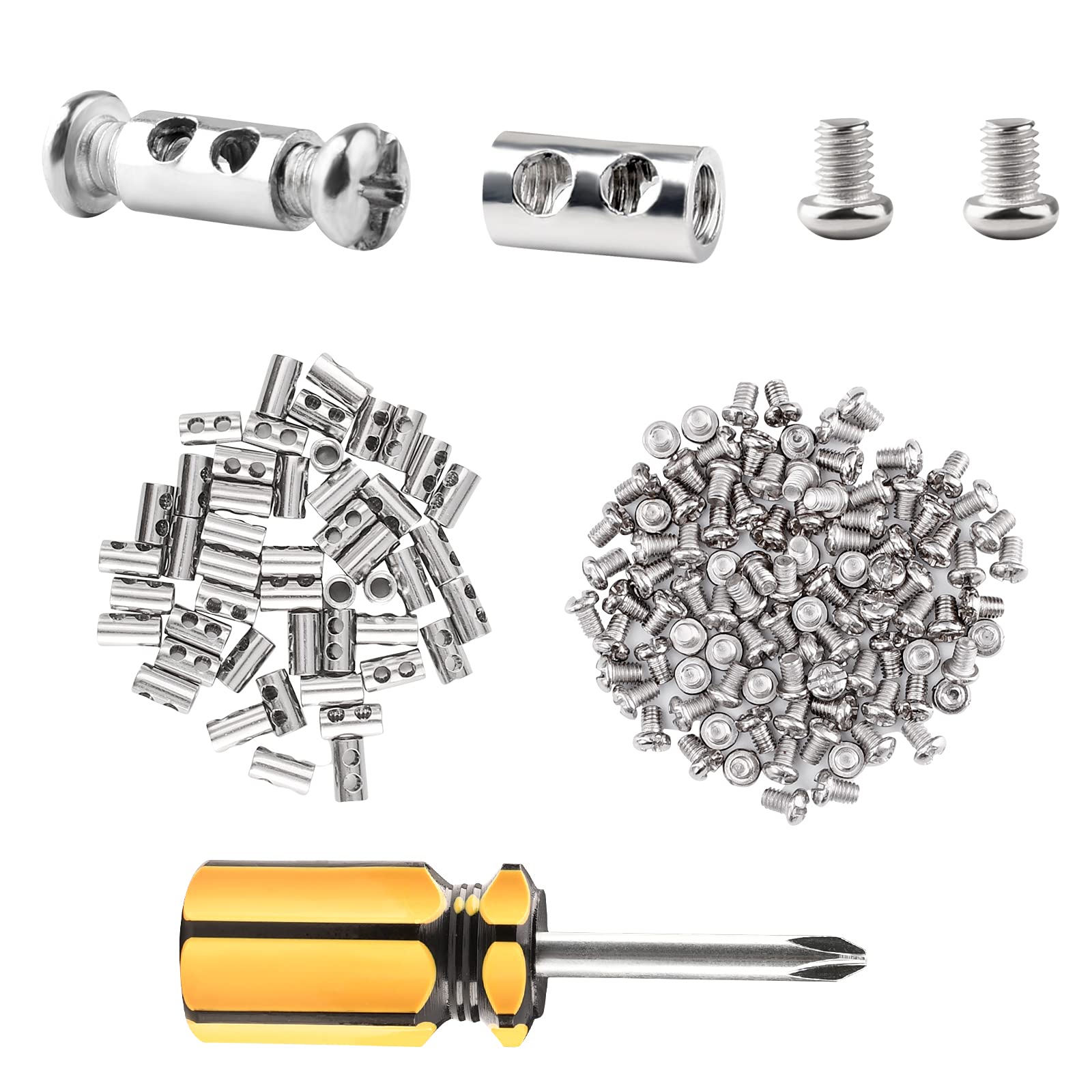 50PCS Adjustable Wire Rope Clips for 1-2mm Diameter Cables - Aluminum Crimping Loop Sleeves with End Screw Stopper & Screwdriver - Perfect for Marine, Construction, and DIY Projects