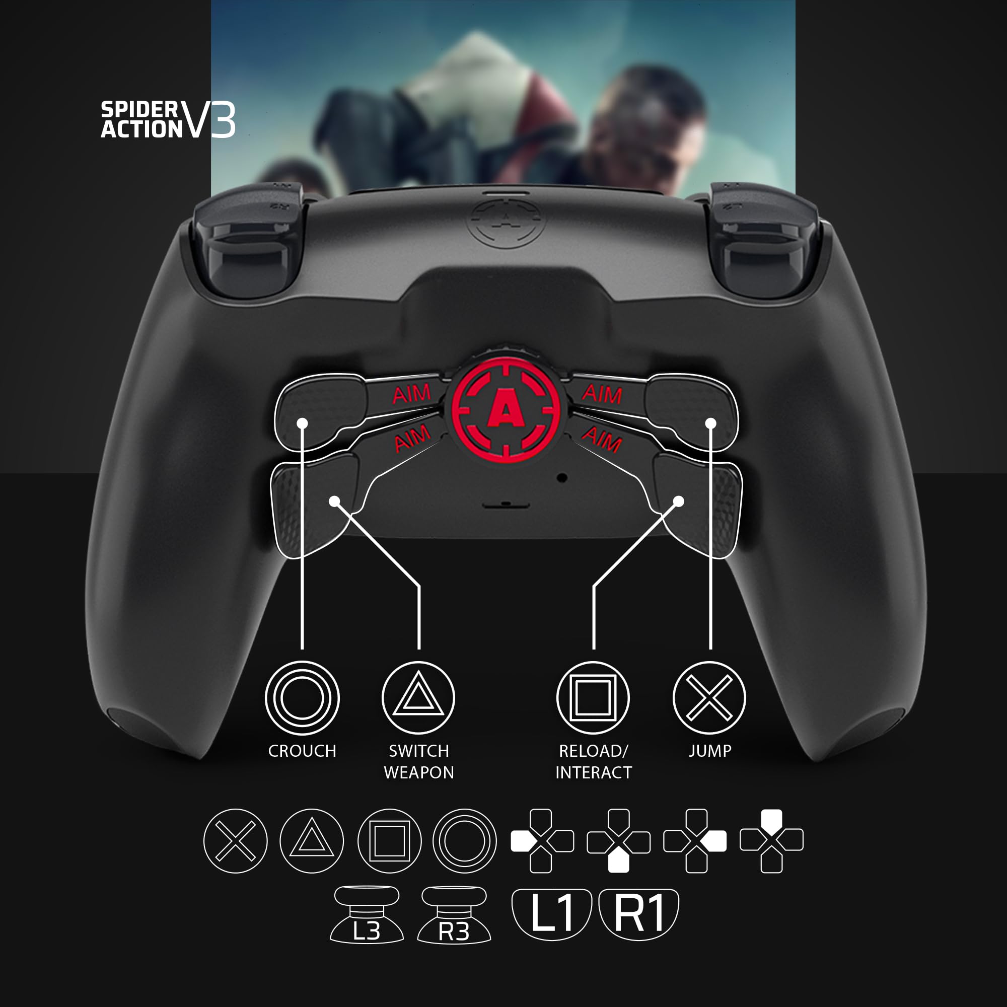 AimControllers Custom PRO Wireless Gaming Controller for PS5 & PC - 4 Remappable Back Paddles, Carbon Full Print Design | Perfect for Competitive Gaming, FPS, and eSports Tournaments