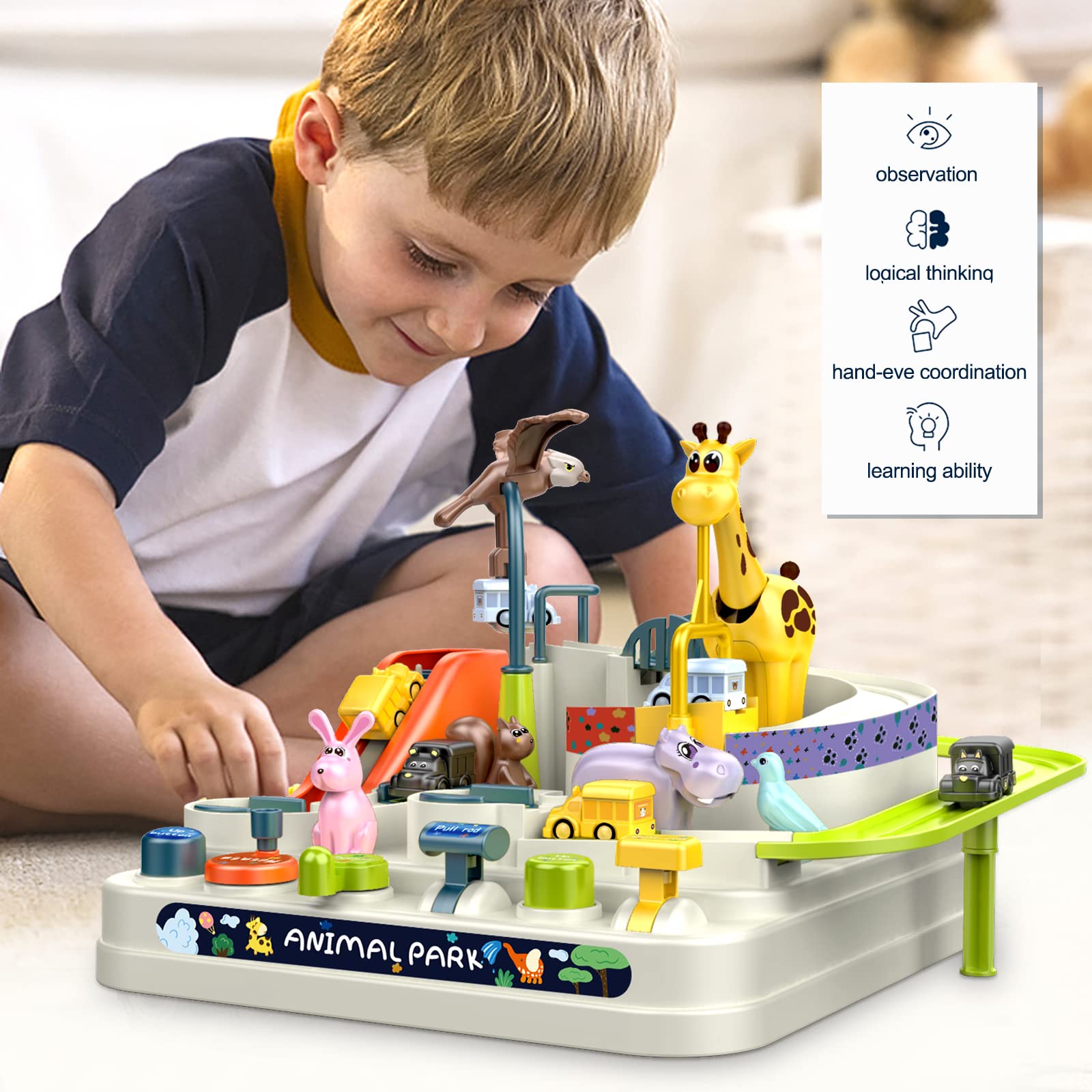 Car Rescue Adventure Toys - 3 Mini Cars for Kids Ages 3-6 | Race Track Set with Zoo Ramp for Toddler Boys | Educational Vehicle Racing Game for Preschool Learning | Perfect for Birthday Gifts & Indoor Playtime