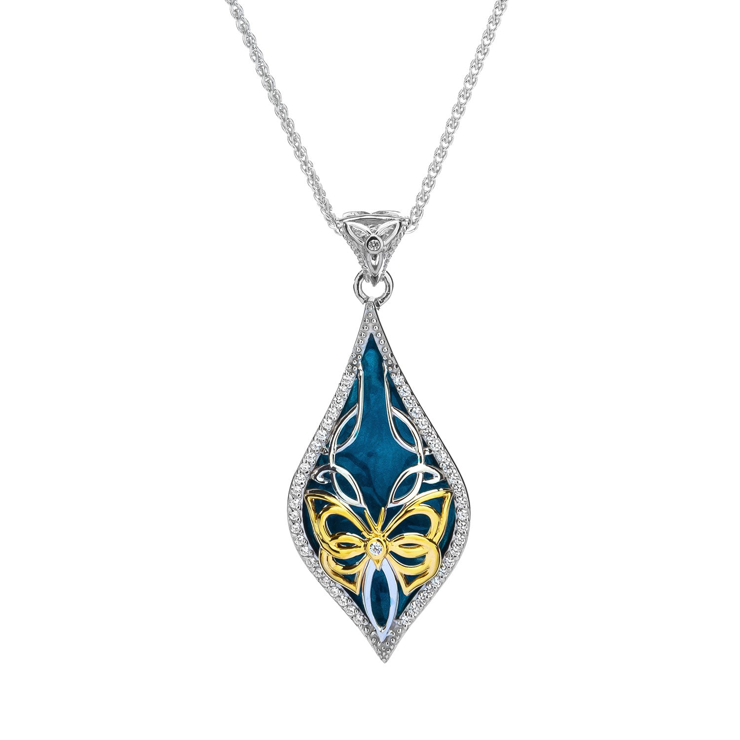 10K Yellow Gold or Rose Gold Cocooned Butterfly Enamel Pendant Necklace - Elegant Jewelry Gift for Women, Perfect for Valentine's Day, Anniversary & Special Occasions