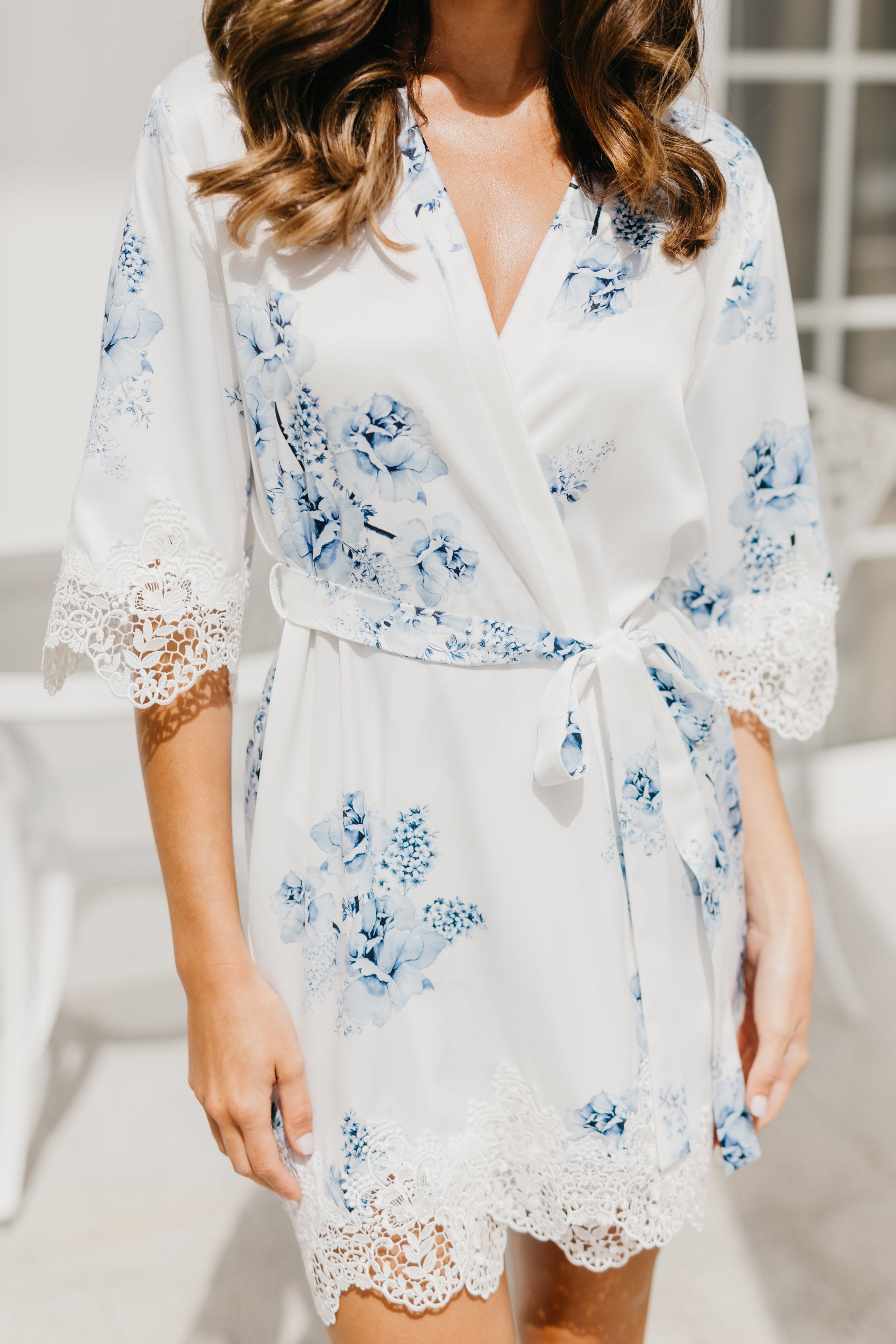 Ivana Bleu De Fleur Printed Robe - Floral Kimono Cover Up for Women, Lightweight Summer Beach Dress, Perfect for Poolside, Vacation & Boho Fashion