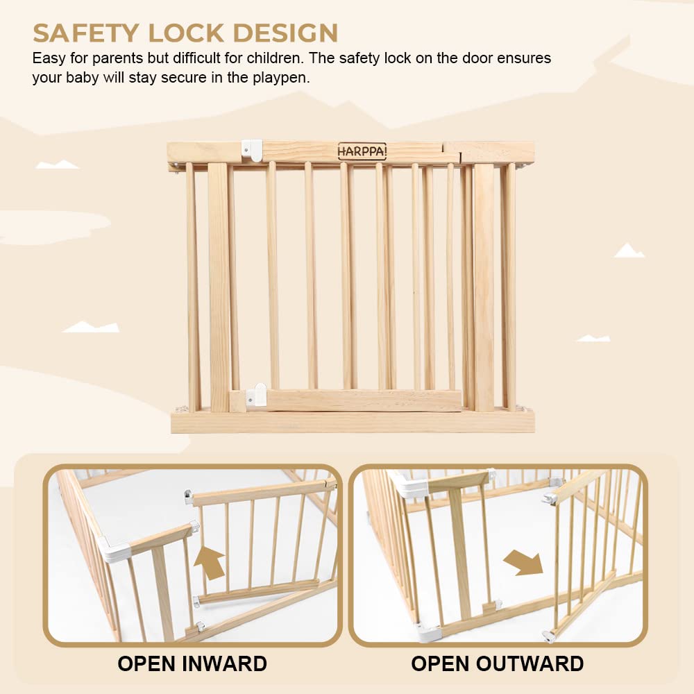 HARPPA Baby Safety Gate & Playpen - 56x56x24 Inches Play Yard Fence for Babies & Toddlers - Indoor/Outdoor Play Area Protection for Home, Stairs, and Doorways