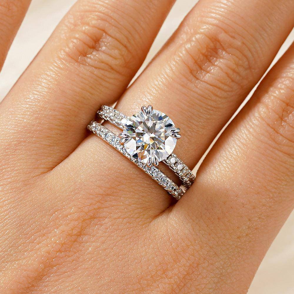 Round Cut Moissanite Engagement Ring Set with Matching Wedding Band for Women - Perfect for Proposals, Anniversaries & Bridal Jewelry