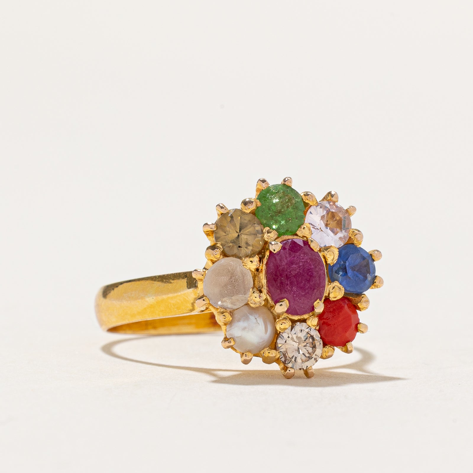 Multi Stone Navratna 9 Stone Chakra Ring | 1.55ctw Genuine Gemstones | Size 8.5 | Spiritual Healing Jewelry for Meditation & Positive Energy