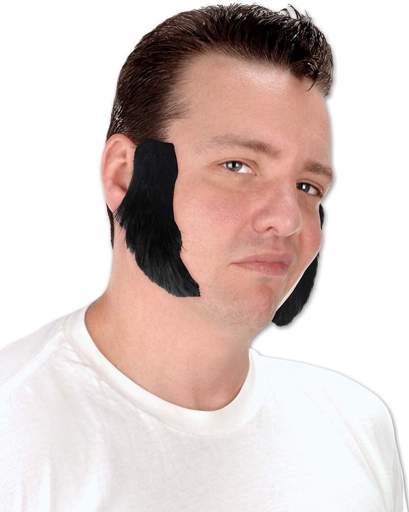 50s Black Sideburns for Men - Vintage Style Sideburn Extensions - Perfect for Halloween Costumes, Cosplay, and 1950s Themed Parties