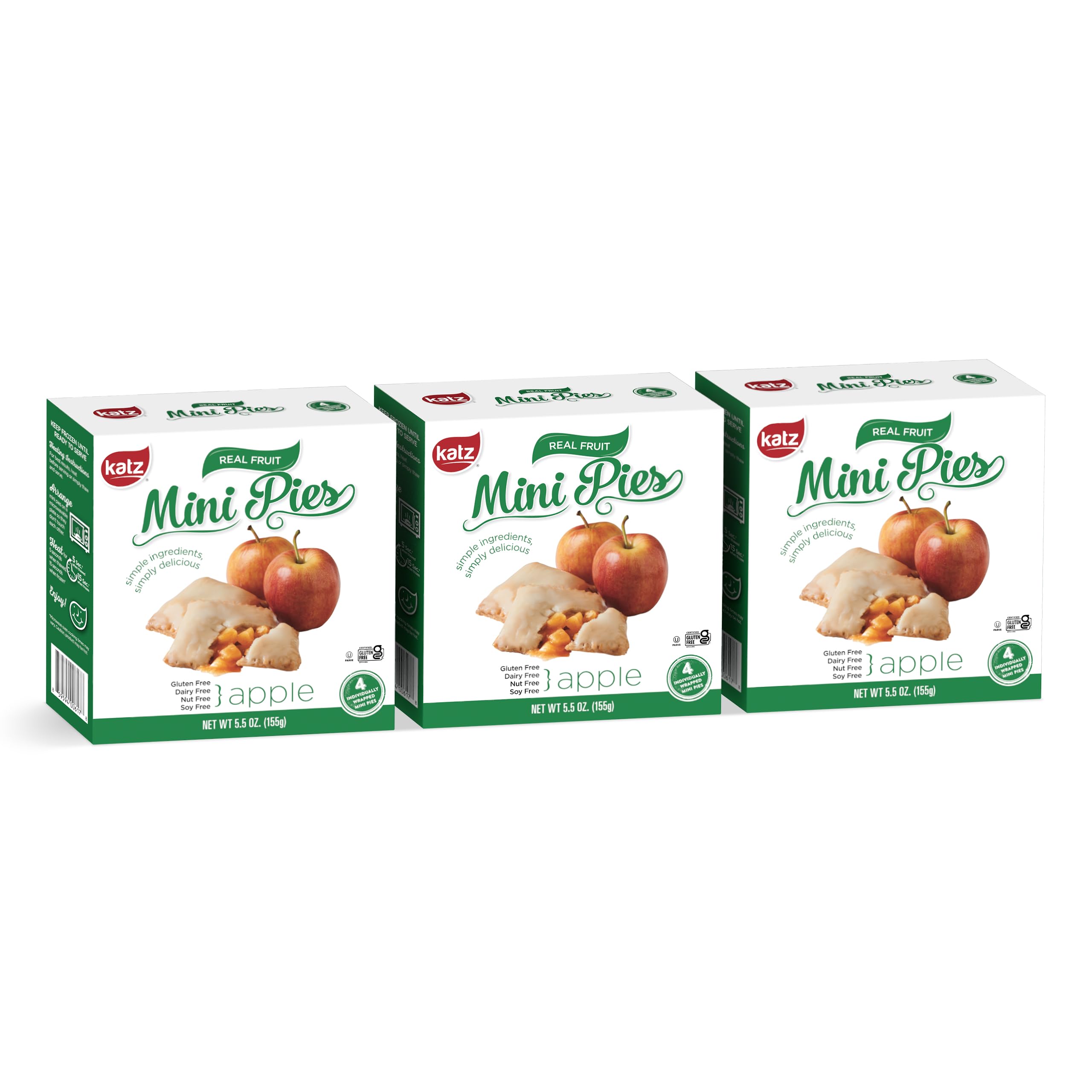 Katz Gluten Free Apple Mini Pies - Dairy Free, Nut Free, Soy Free, Kosher Certified (3 Packs of 4 Mini Pies, 5.5oz Each) - Perfect for School Lunches, Snacks & Allergy-Friendly Desserts