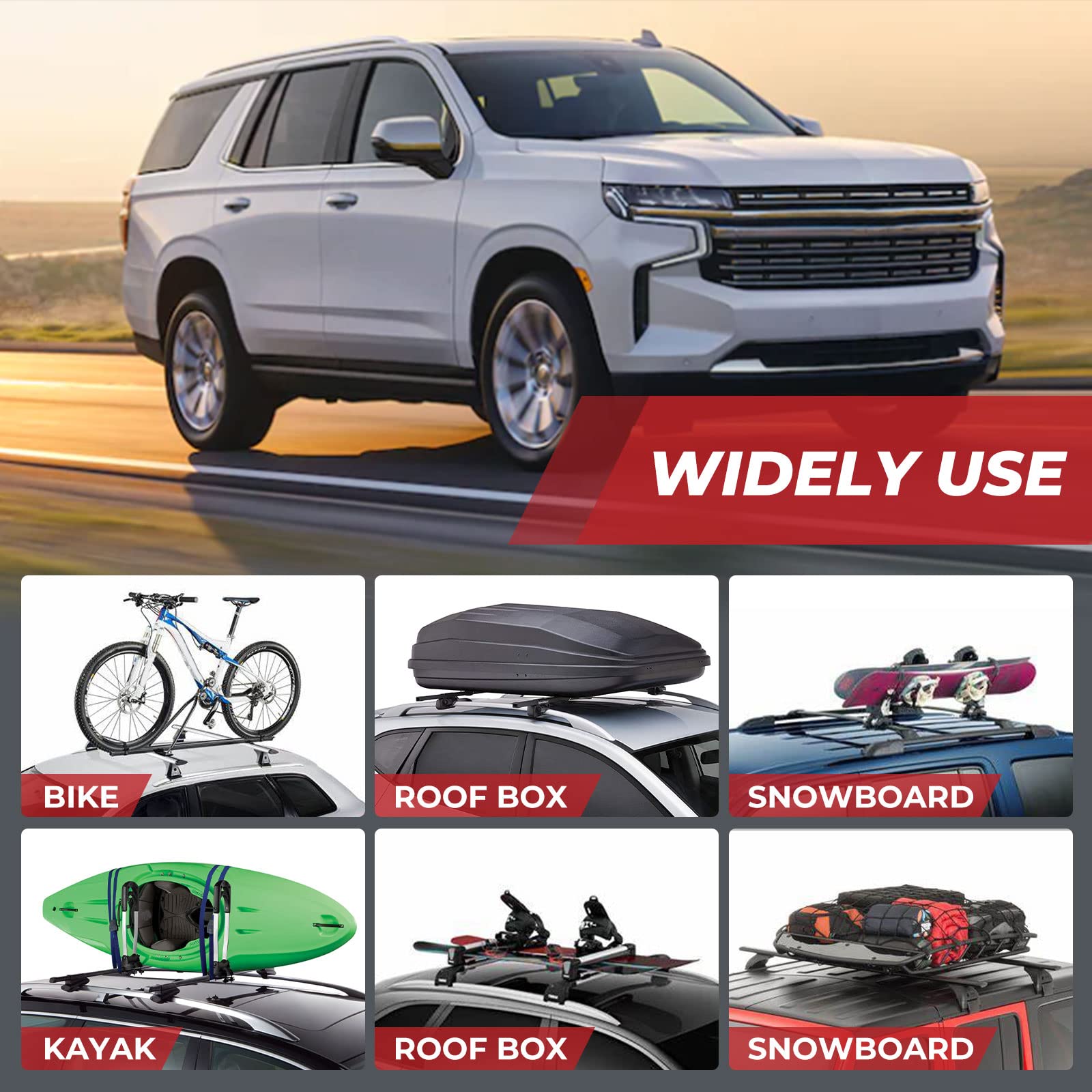 ALAVENTE Adjustable Roof Rack Crossbar for 2021-2024 Chevy Tahoe, Suburban, GMC Yukon/Yukon XL, Cadillac Escalade/ESV - 400lbs Capacity Cargo Carrier with Side Rails - Perfect for Road Trips, Camping Gear & Outdoor Adventures