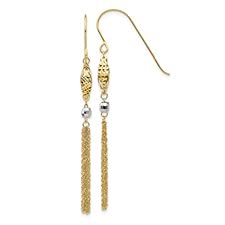 14k Two-Tone Gold Bead and Chain Dangle Earrings for Women - Elegant Drop Earrings for Party, Wedding & Special Occasion Gifts