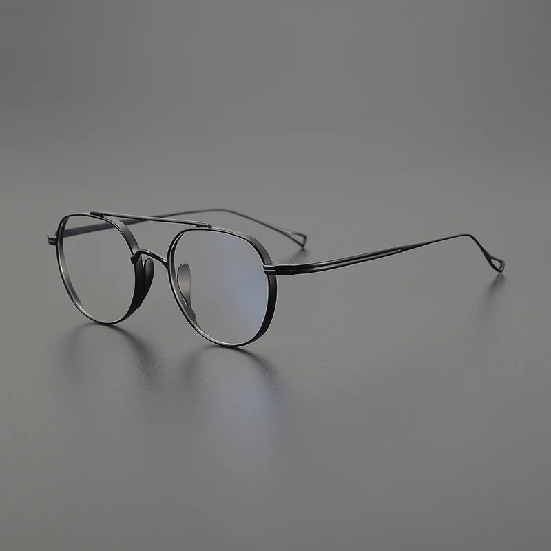 Unisex Black Titanium Square Double Bridge Full Rim Eyeglasses 9503 - Stylish & Durable for Work, Reading & Everyday Wear