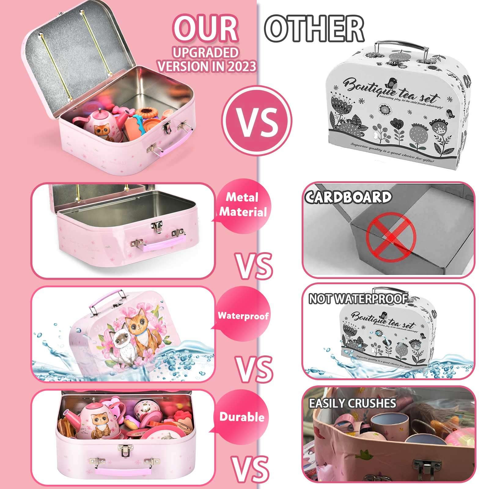 52-Piece Pretend Play Tea Set for Toddlers & Kids Ages 3-6 - Pink Tea Party Toys with Desserts & Metal Carrying Case - Perfect Birthday Gift, Christmas Stocking Stuffer for Girls - Fun Role Play for Playdates, Tea Parties & Imaginative Play