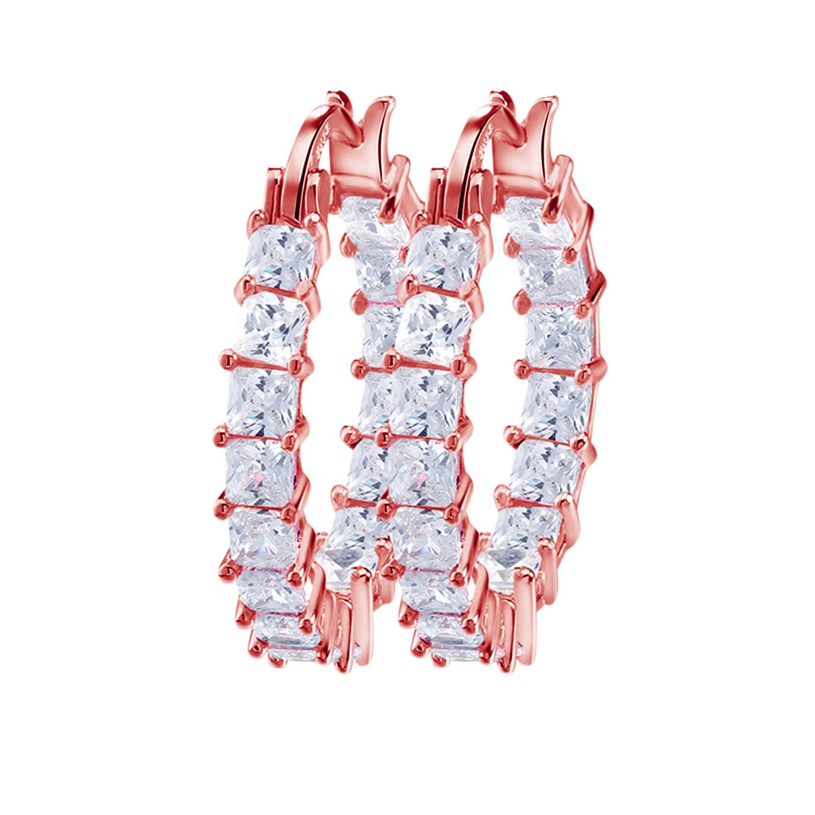 Fashion Gold-Plated Copper Zircon Earrings for Women - Thin Buckle Design with Pink Stone - Perfect for Parties, Weddings & Everyday Wear