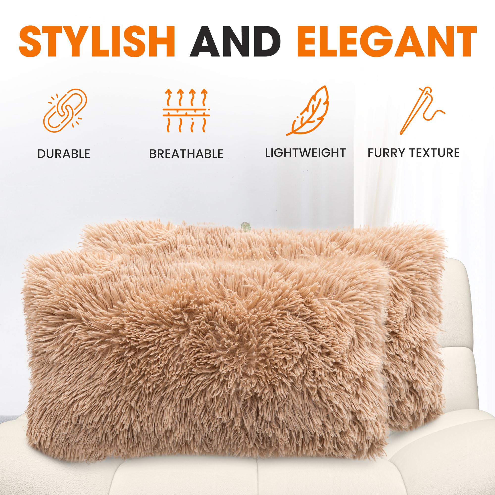 Soft Shaggy Throw Pillows for Couch and Bed - 12
