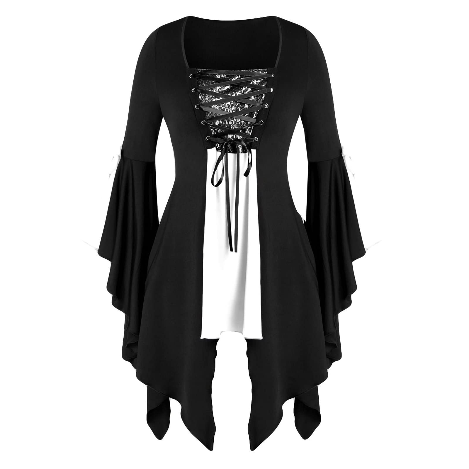 Gothic Renaissance Blouse for Women - Medieval Vintage Victorian Corset Top with Butterfly Sleeves | Lace Peasant Blouse for Cosplay, Renaissance Fairs & Gothic Fashion