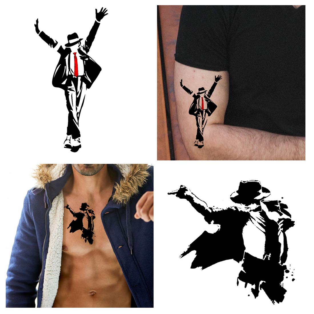Michael Jackson Dance Combo Temporary Tattoos for Men & Women - Waterproof Fake Body Art for Halloween, Cosplay & Music Festivals