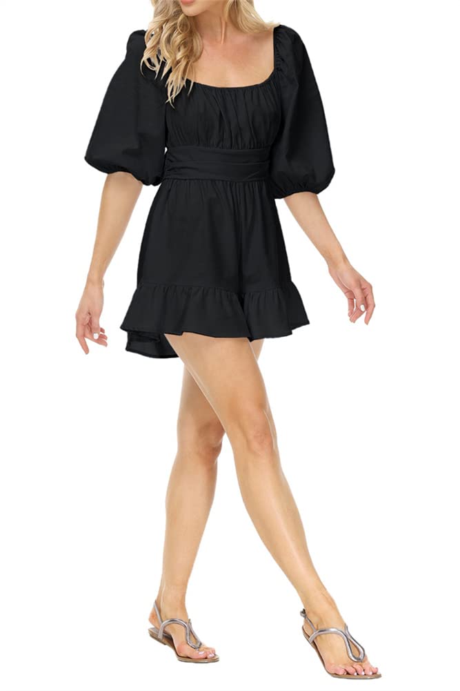 KEOMUD Women's Off Shoulder Ruffle Romper - Long Sleeve Smocked Waist Jumpsuit with Layered Boho Design | Perfect for Summer Outfits, Beach Vacations & Boho Chic Fashion