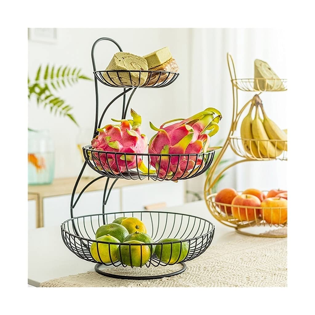 3-Tier Black Metal Fruit Basket Bowl Stand - Creative Iron Storage Bowl for Kitchen Countertop, Dining Table & Home Decor - Perfect for Organizing Fruits, Snacks & Decorative Display