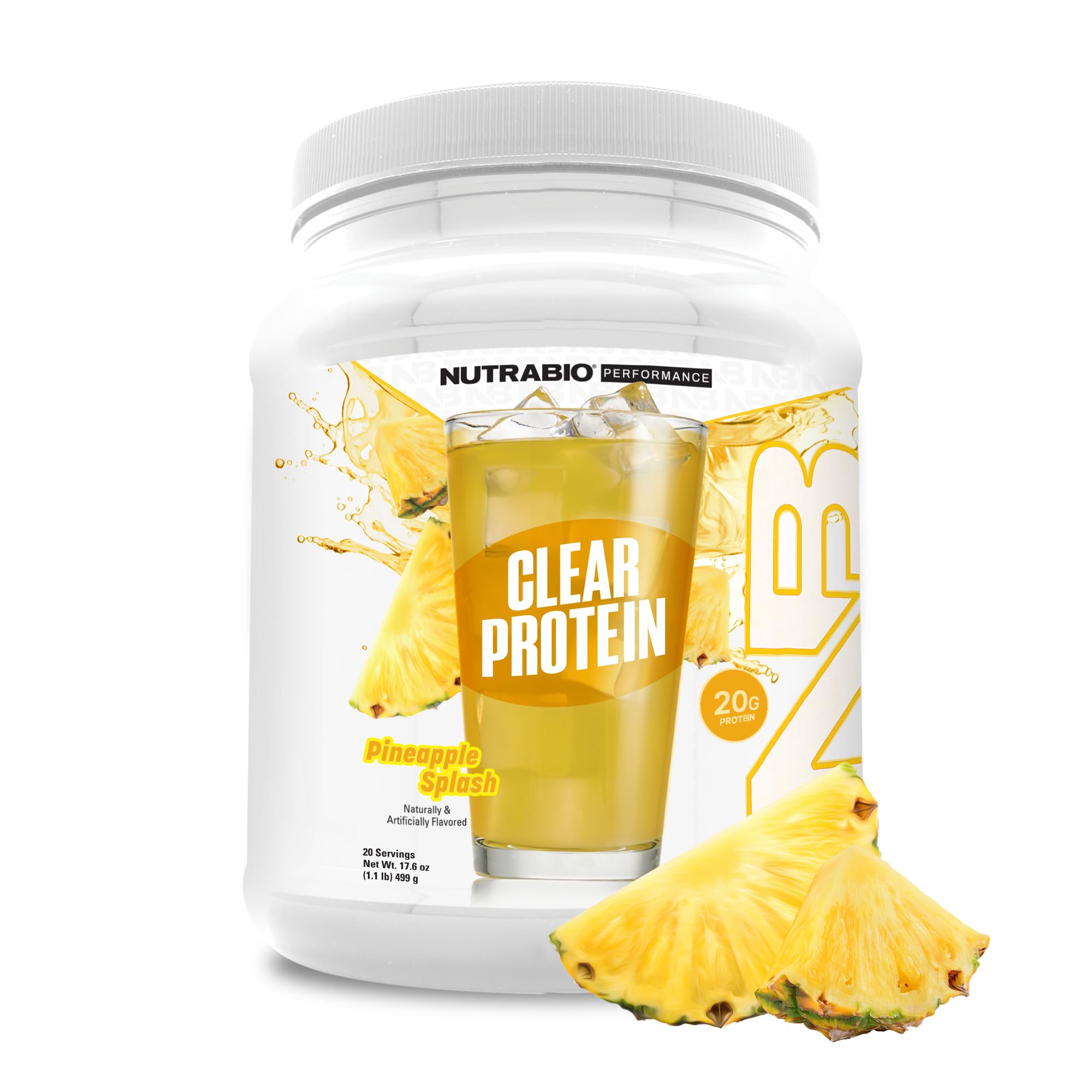 NutraBio Clear Whey Isolate Protein Powder - Pineapple Splash Flavor | Zero Sugar, No Foam, No Milky Taste | 20 Servings for Post-Workout Recovery & Healthy Lifestyle