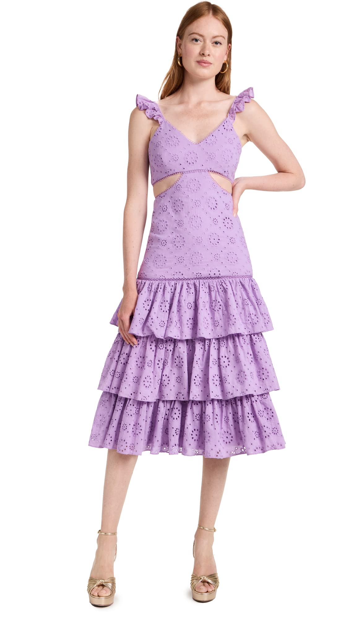 LIKELY Women's Rosanna Floral Summer Dress - Elegant A-Line Midi Dress with Short Sleeves for Casual Wear, Beach Vacation, and Date Night