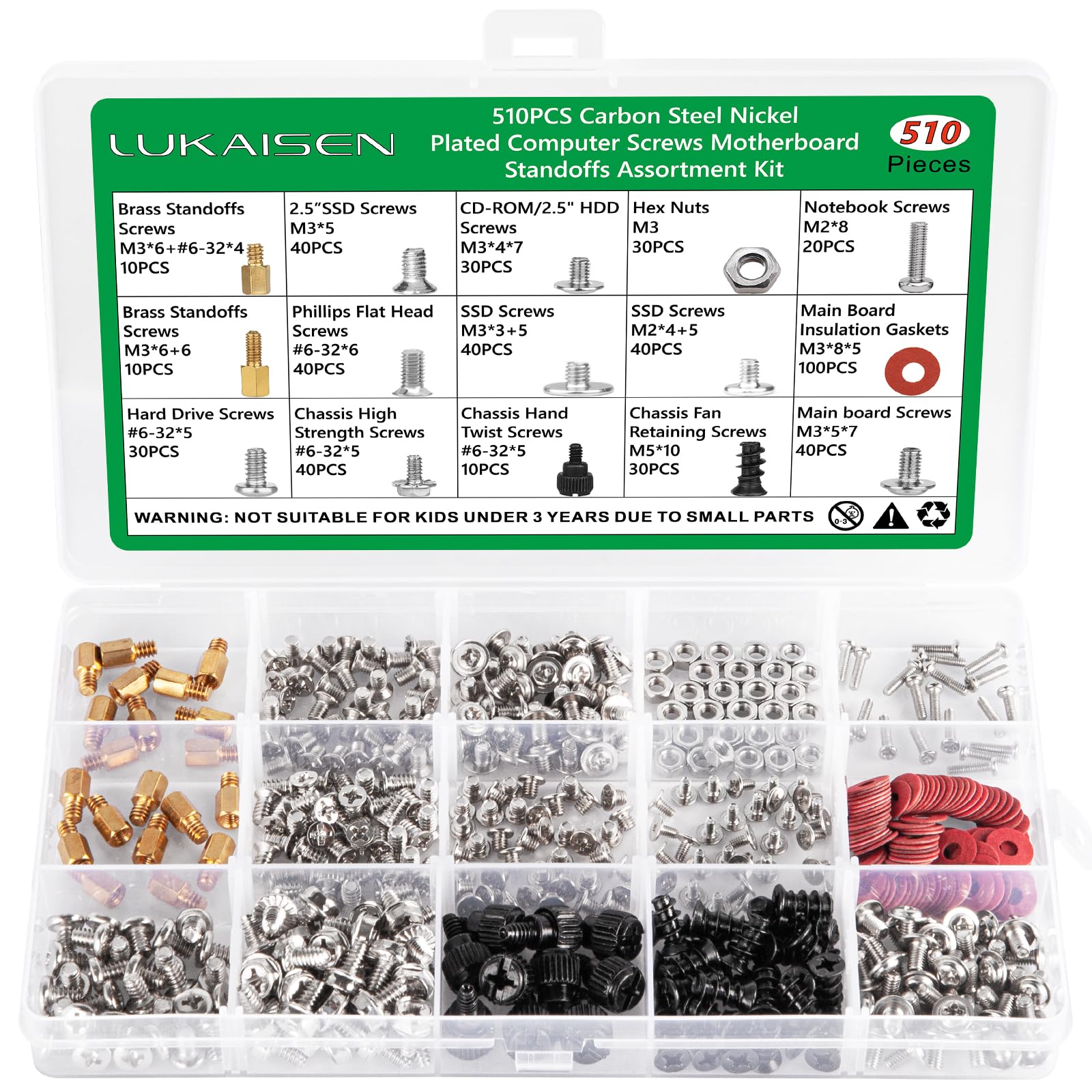 510 Pcs Computer Screw Set - #6-32 Male to M3 Female Standoffs Kit for PC Case, Motherboard, HDD, SSD & CD-ROM Installation - Perfect for Computer Building, Repair and Hardware Upgrades