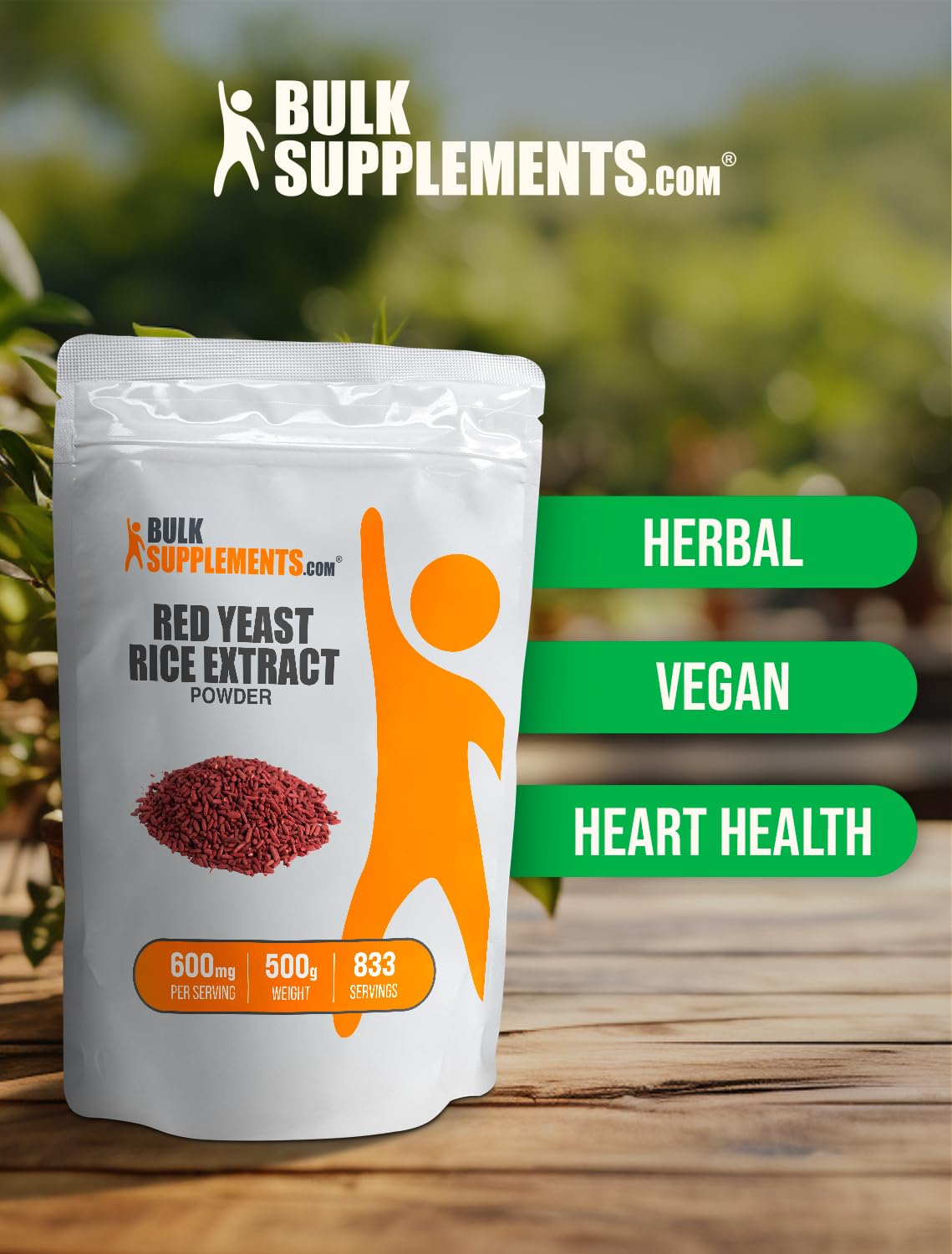 BulkSupplements Red Yeast Rice Extract Powder 600mg - Natural Herbal Supplement for Heart Health & Cholesterol Support - Gluten Free, 500g (1.1 lbs) - Perfect for Smoothies, Baking & Daily Wellness Routine
