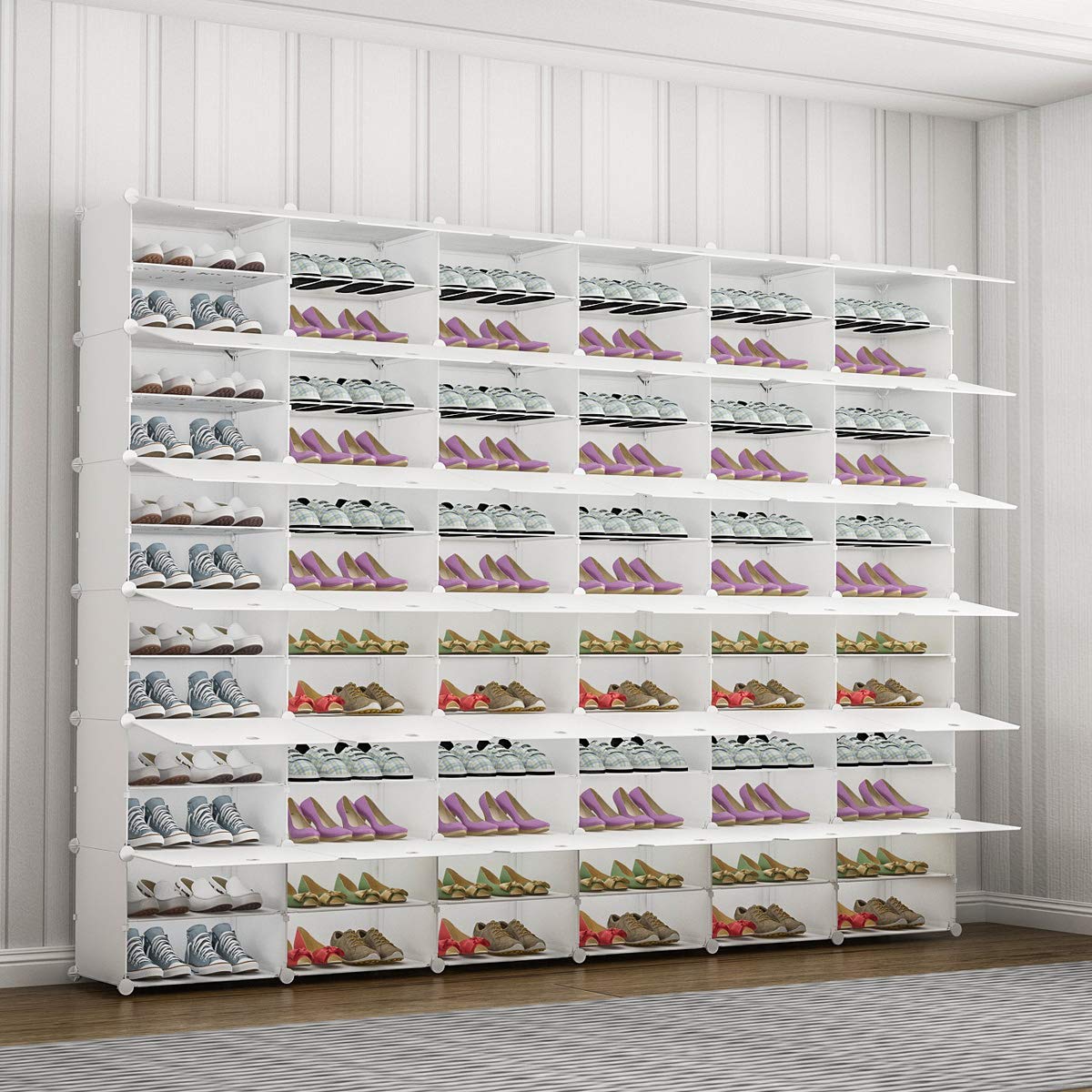 KOUSI 72 Grids Expandable Shoe Rack Organizer - Portable Tower Shelf Storage Cabinet for Heels, Boots & Slippers (White) | Perfect for Closet, Bedroom & Entryway Organization