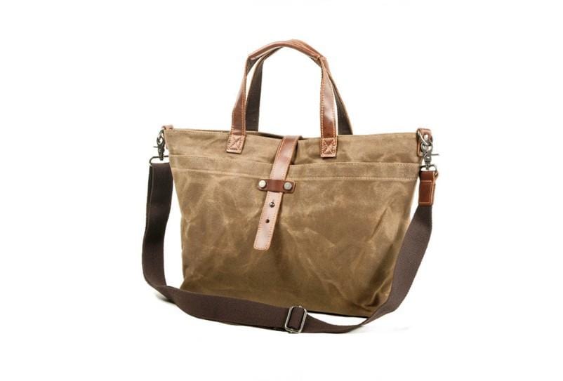 Stylish Men's Canvas Tote Bag with Genuine Leather Shoulder Strap - Durable & Fashionable Crossbody Bag for Work, Travel & Everyday Use
