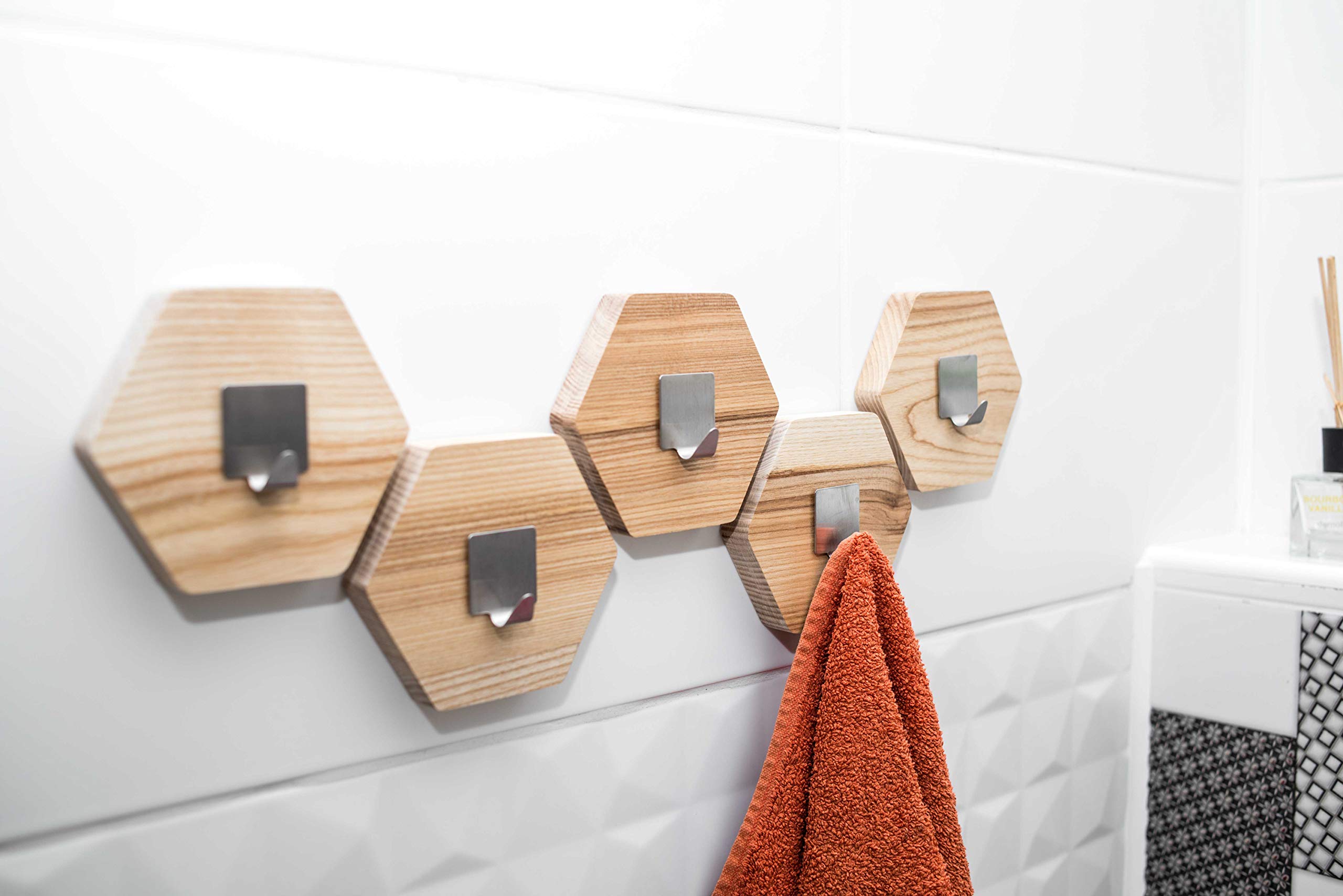 Modern Wooden Bathroom Wall Hooks - 5 Pack Dark Brown Towel Rack for Bathroom & Coat Hanging