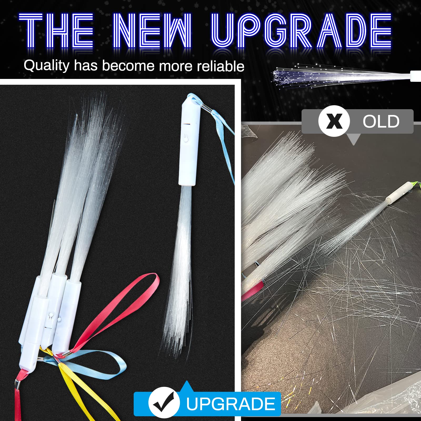 144-Piece White LED Fiber Optic Wands - 3 Lighting Modes (Flashing/Steady/Sparkle) for Weddings, Bridal Showers, Birthday Parties & Glow-in-the-Dark Events - Perfect Wedding Favors & Party Supplies