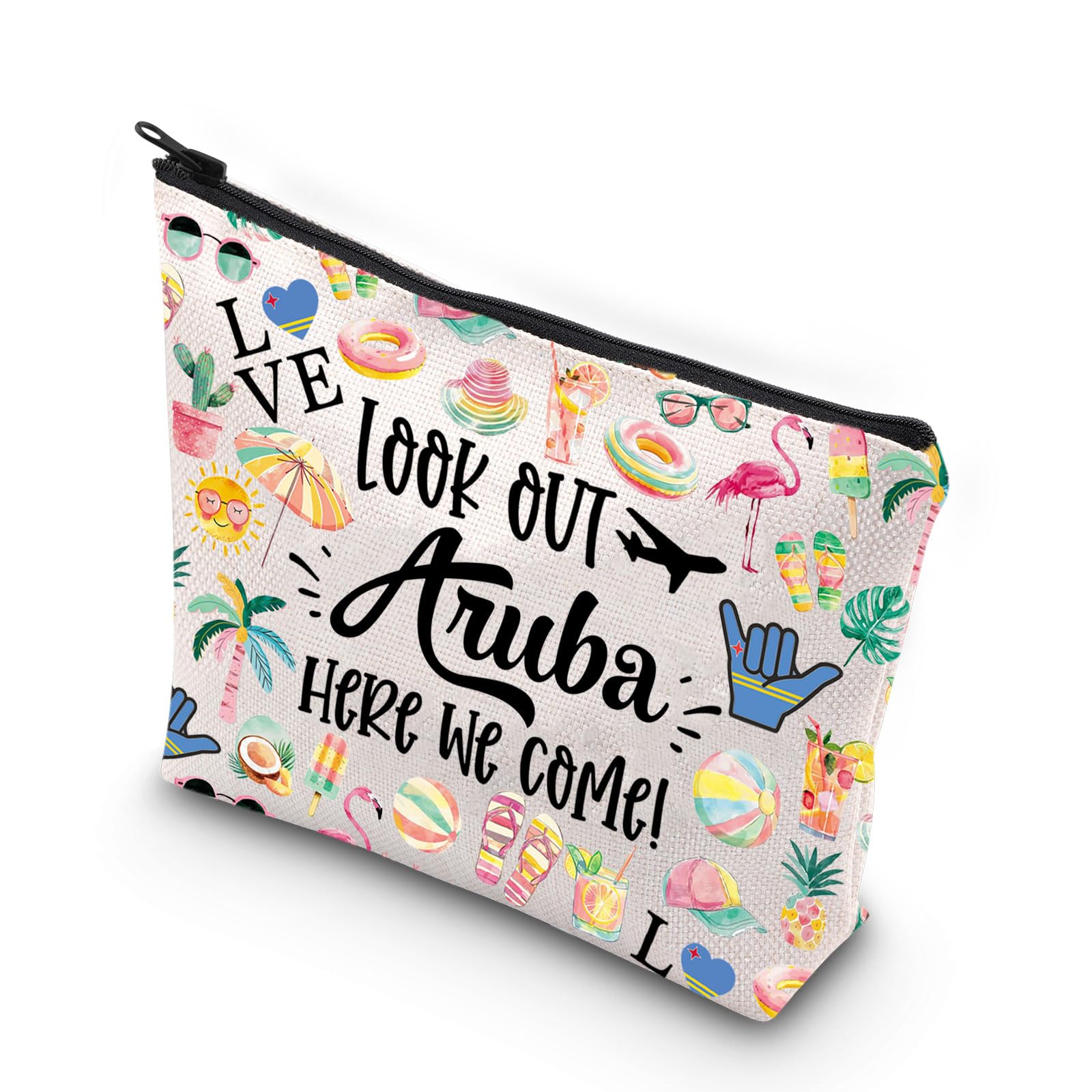 JNIAP Aruba Makeup Bag - Waterproof Travel Toiletry Bag for Women, Perfect Aruba Trip Gifts & Vacation Souvenirs (Look Out Aruba Design) - Ideal for Beach Getaways, Cruise Essentials & Cosmetic Organization