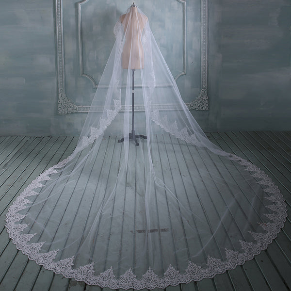 Elegant Lace Wedding Veil 118'' Length × 110'' Width - Perfect for Bridal Ceremony & Photoshoot | PV102