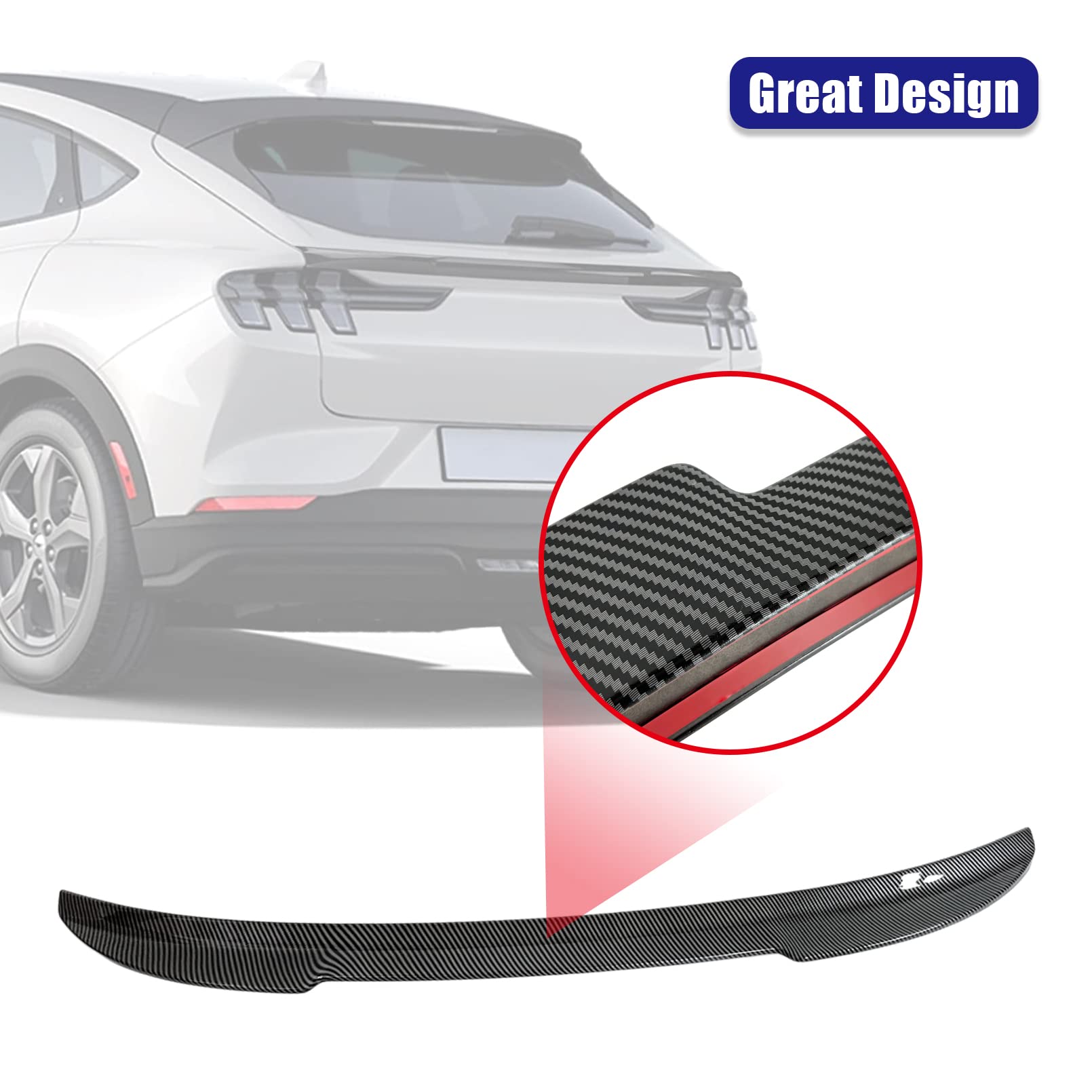 Carbon Fiber Rear Wing Spoiler for Mustang Mach E 2021-2022 | High-Performance Trunk Spoiler | Exterior Car Accessories | Enhances Aerodynamics & Sporty Style for Street Racing & Car Shows