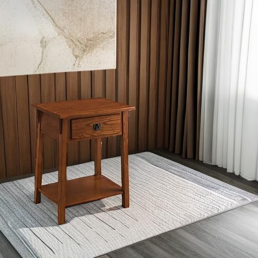 Leick Home 9066-RS Solid Wood Mission End Table with Drawer - Rustic Side Table for Living Room, Bedroom & Office - Perfect for Storing Remotes, Books & Bedside Essentials (Russet Finish)