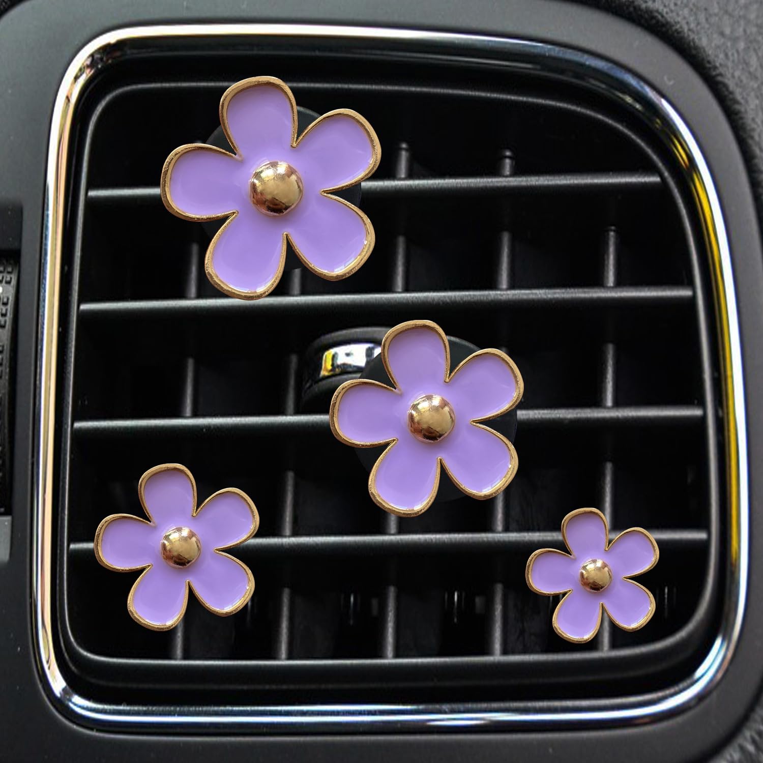 4 Pack Daisy Air Vent Clips - Cute Flower Car Air Freshener & Decor Accessories for Women (Purple) | Car Interior Decorations, Air Conditioning Outlet Charms for Home & Office Vehicles