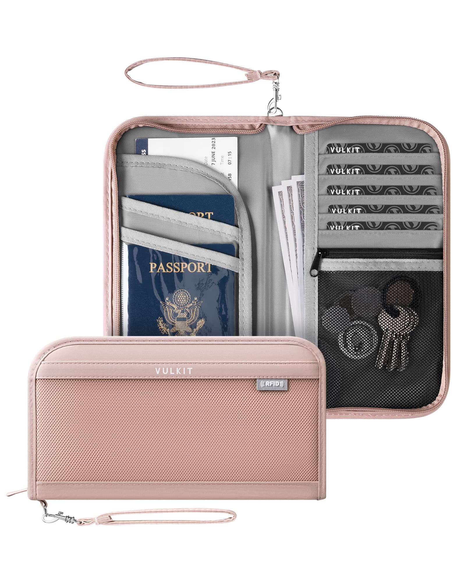VPW106 RFID Blocking Family Passport Holder - Secure Travel Wallet Organizer with Wrist Strap for Passports, IDs & Credit Cards | Perfect for Family Vacations, International Trips & Air Travel