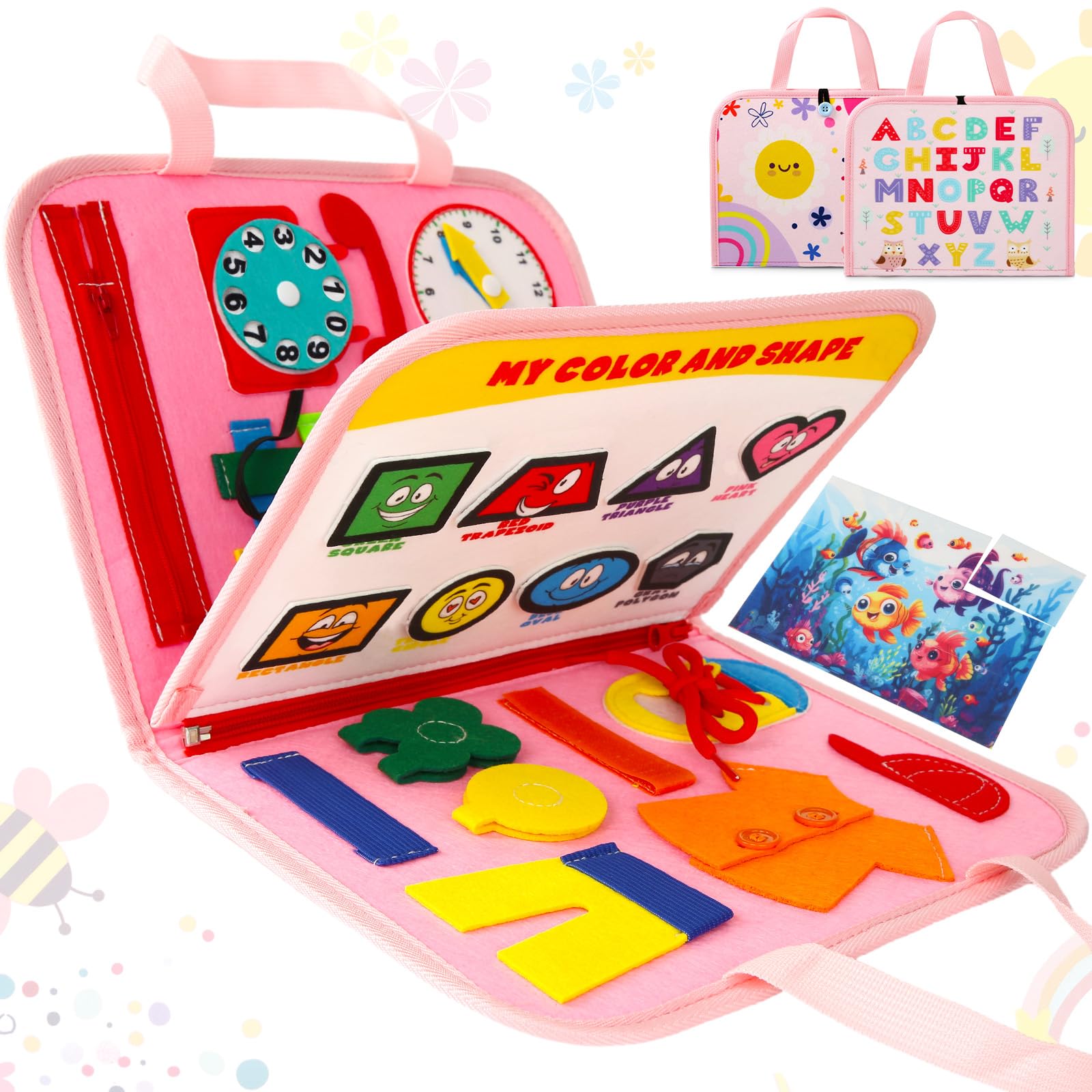 Montessori Busy Board for Toddlers 1-4 - Sensory Travel Toy for Airplane & Car