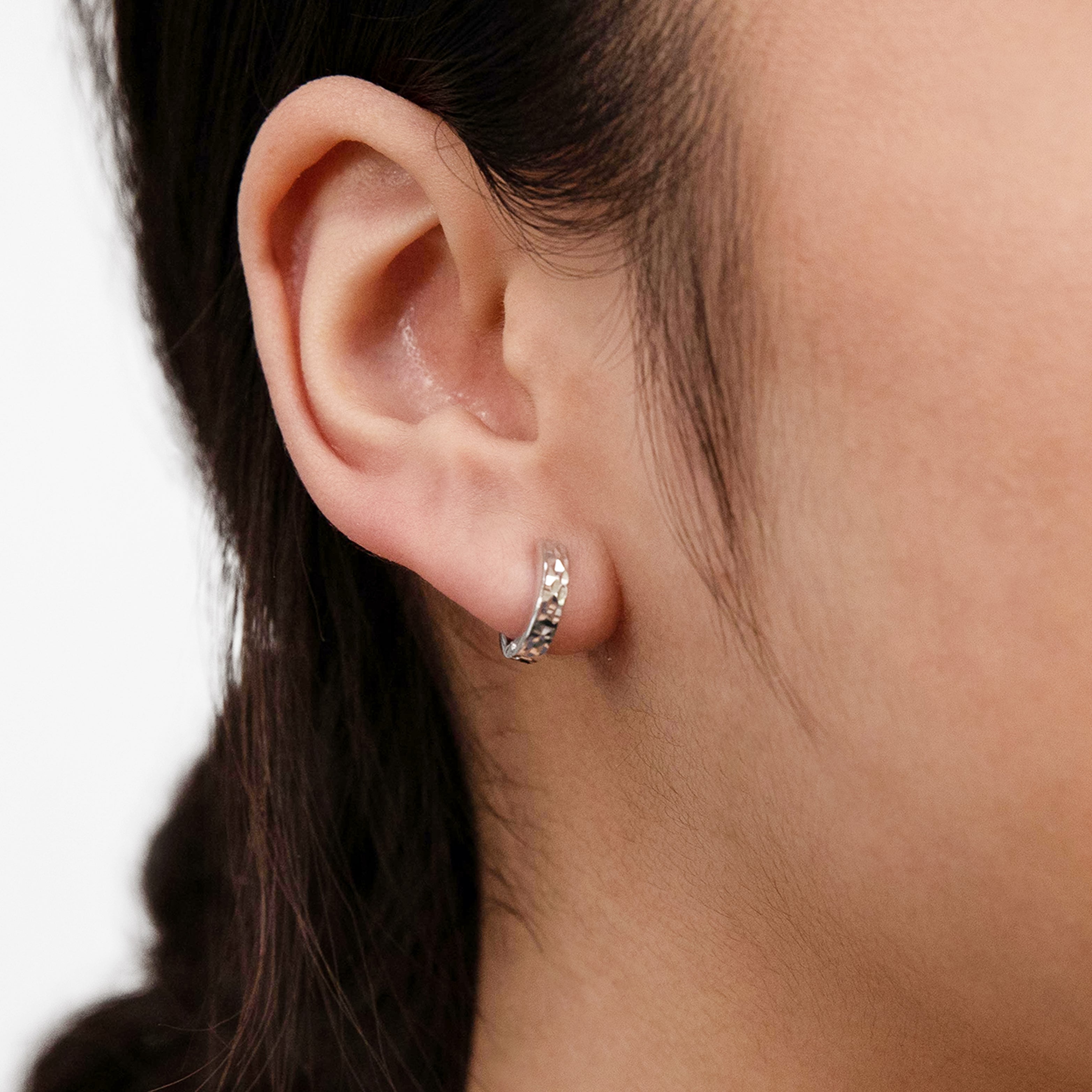 9ct White Gold Pyramid Creole Earrings for Women - Elegant Hoop Earrings for Everyday Wear & Special Occasions