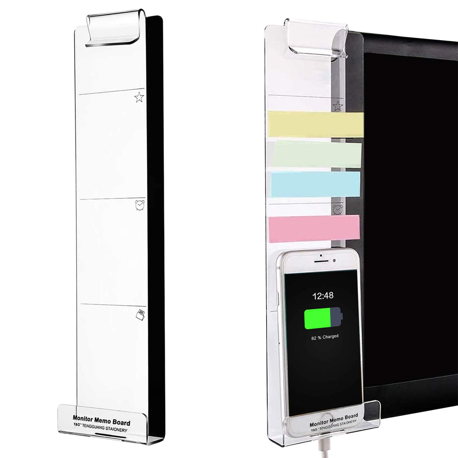 Transparent Sticky Note Holder for Computer Monitor - Multifunctional Memo Board with Clip for Home & Office Desk Organization - Perfect for Notes, Messages & Phone Holding (Left Side) - Ideal for Workspace Efficiency & Task Management