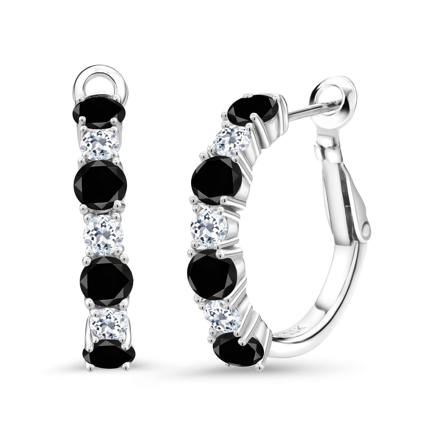 3.00 Ct Round Black Diamond & White Topaz 925 Sterling Silver Hoop Earrings for Women | Elegant Dangle Earrings for Party, Wedding & Everyday Wear
