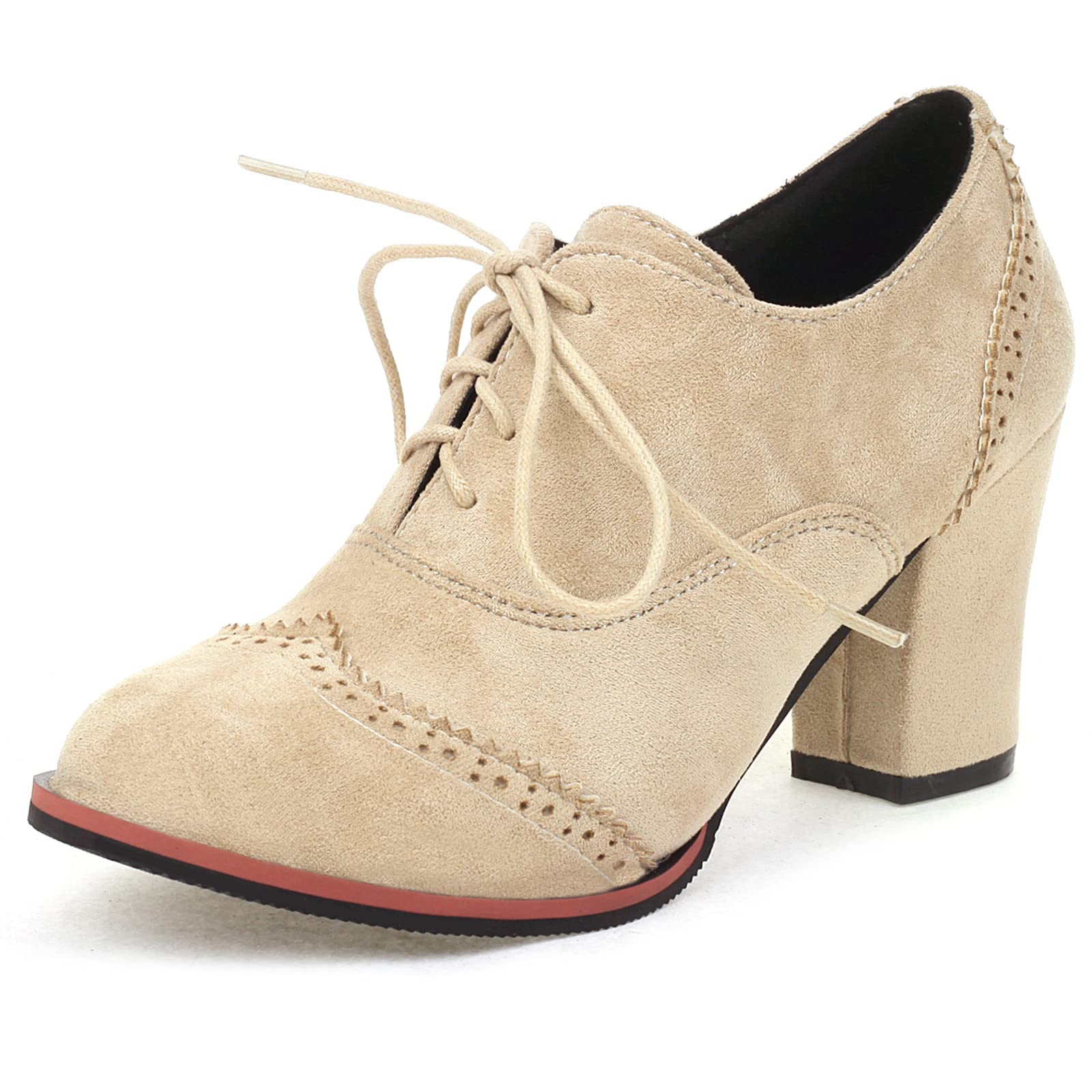 Lizoleor Women's Classic Lace-Up Block Heel Brogue Shoes - Comfortable Casual Oxfords for Office, Dating & Everyday Wear