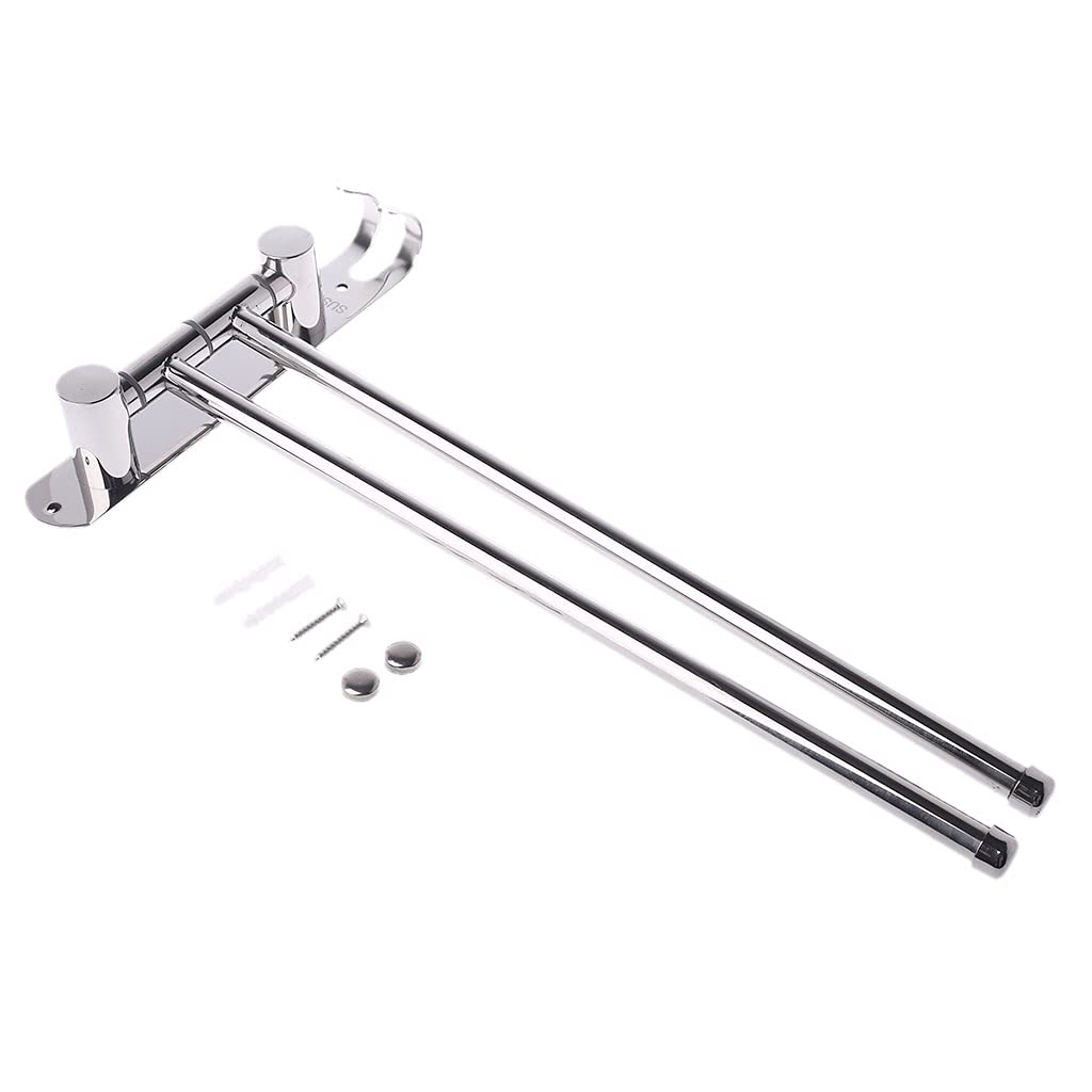 Stainless Steel Towel Rack with 2 Swivel Arms & Hooks - Wall Mounted Bathroom & Kitchen Towel Holder for Hand Towels, Dish Towels & Robes - Perfect for Small Spaces, Apartments & Laundry Rooms