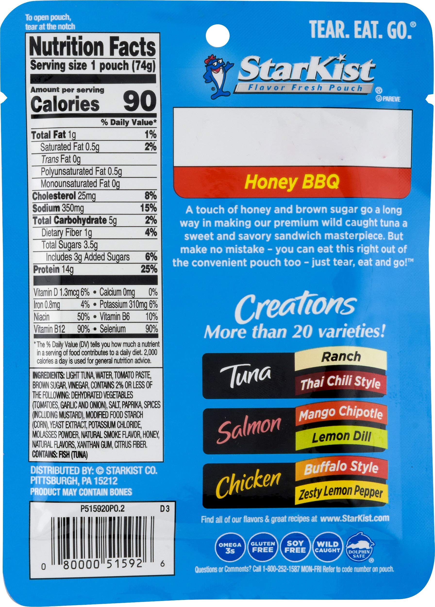 StarKist Tuna Creations Honey BBQ Flavor - 2.6 oz Single Serve Pouch (Pack of 2) | Ready-to-Eat Protein Snack for Lunch, Camping & On-the-Go Meals