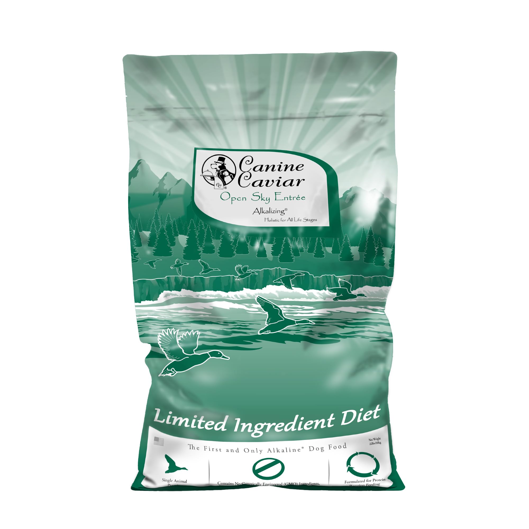Canine Caviar Open Sky Duck & Teff Alkaline Dry Dog Food - Limited Ingredient, Gluten-Free, Vet Recommended Diet for Sensitive Stomachs - Perfect for Dogs with Allergies or Digestive Issues (22lb Bag)