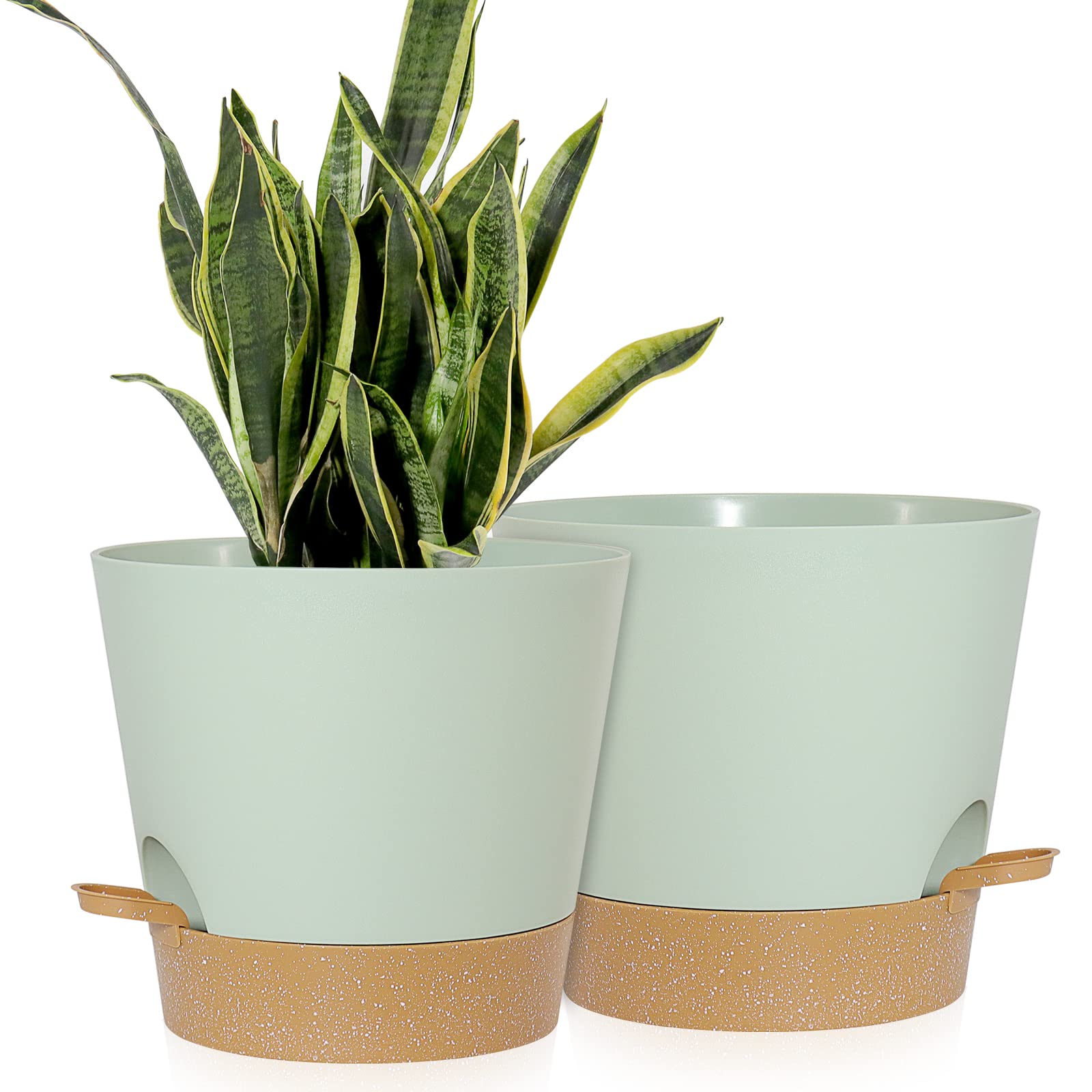 2 Pack Self Watering Flower Pots - 9 Inch Plastic Planters with Deep Saucer Reservoir, Anti Root Rot & Ventilation Design for Indoor Outdoor Plants, Flowers, Succulents (Green/Terracotta) - Perfect for Home Decor, Garden, Balcony & Office Plants
