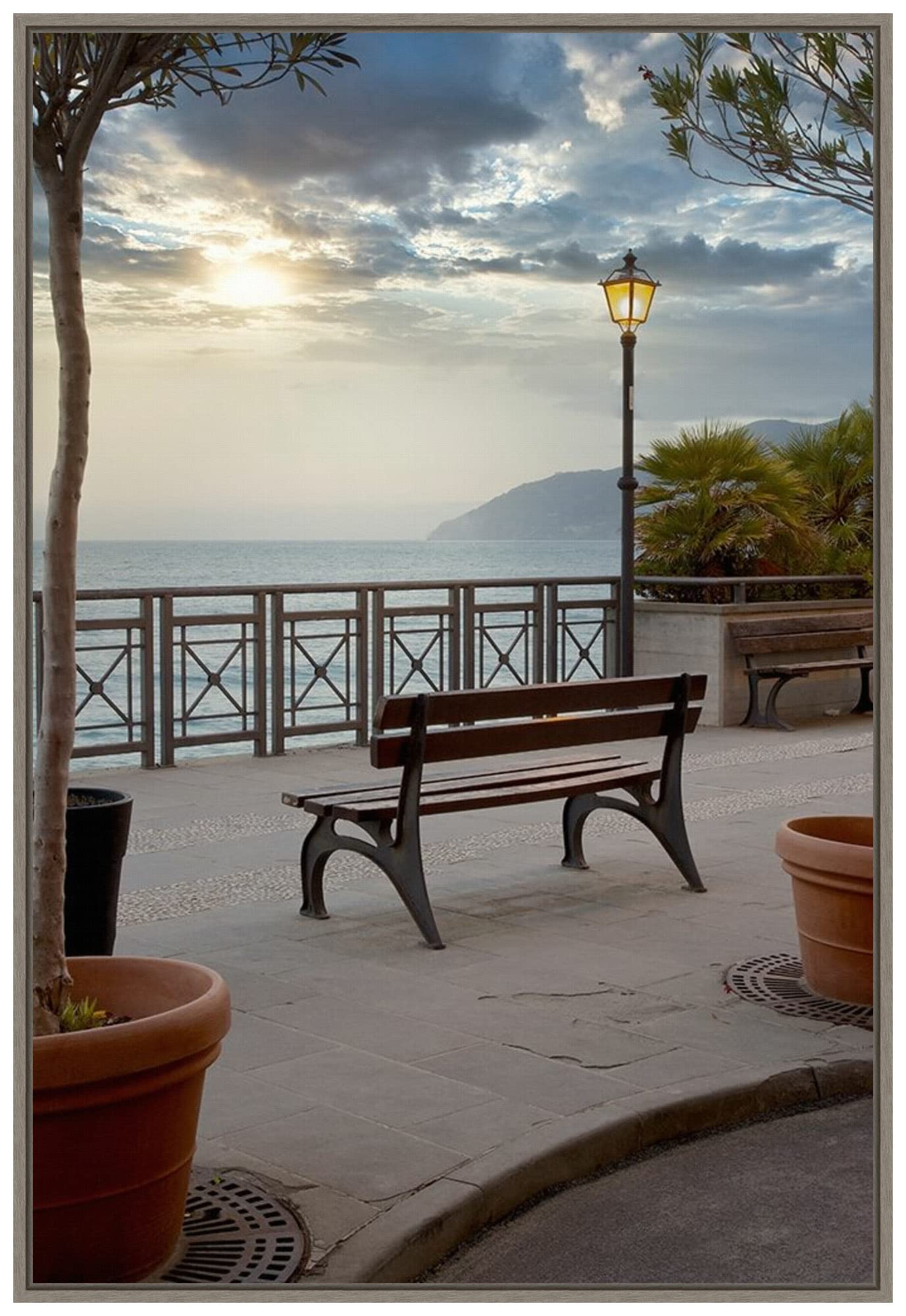 Amanti Art Framed Canvas Wall Art - 33x23 Monterosso Sunrise #2 by Alan Blaustein, Coastal Beach Painting, Rustic Country Decor, Large Framed Poster for Living Room, Bedroom & Bathroom - Perfect for Home, Office & Vacation House Decor