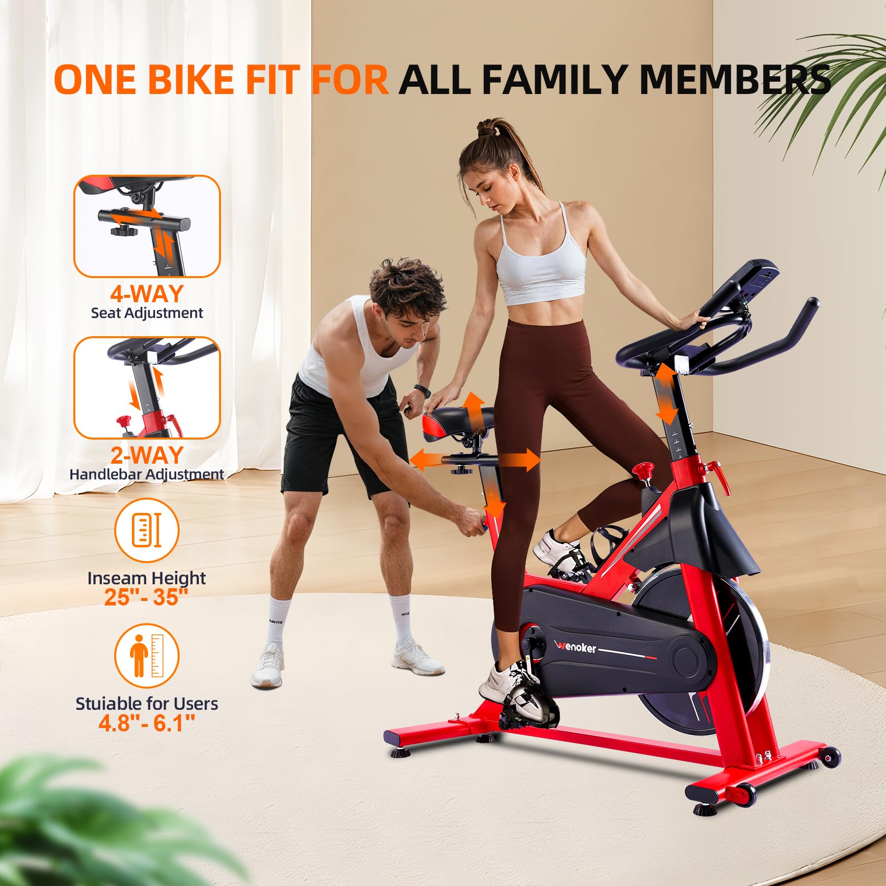 WENOKER Indoor Cycling Bike - Silent Belt Drive Exercise Bike with Heavy Flywheel & Digital Monitor for Home Gym Cardio Workout | Perfect for Small Spaces, Apartment Fitness & Low-Impact Training
