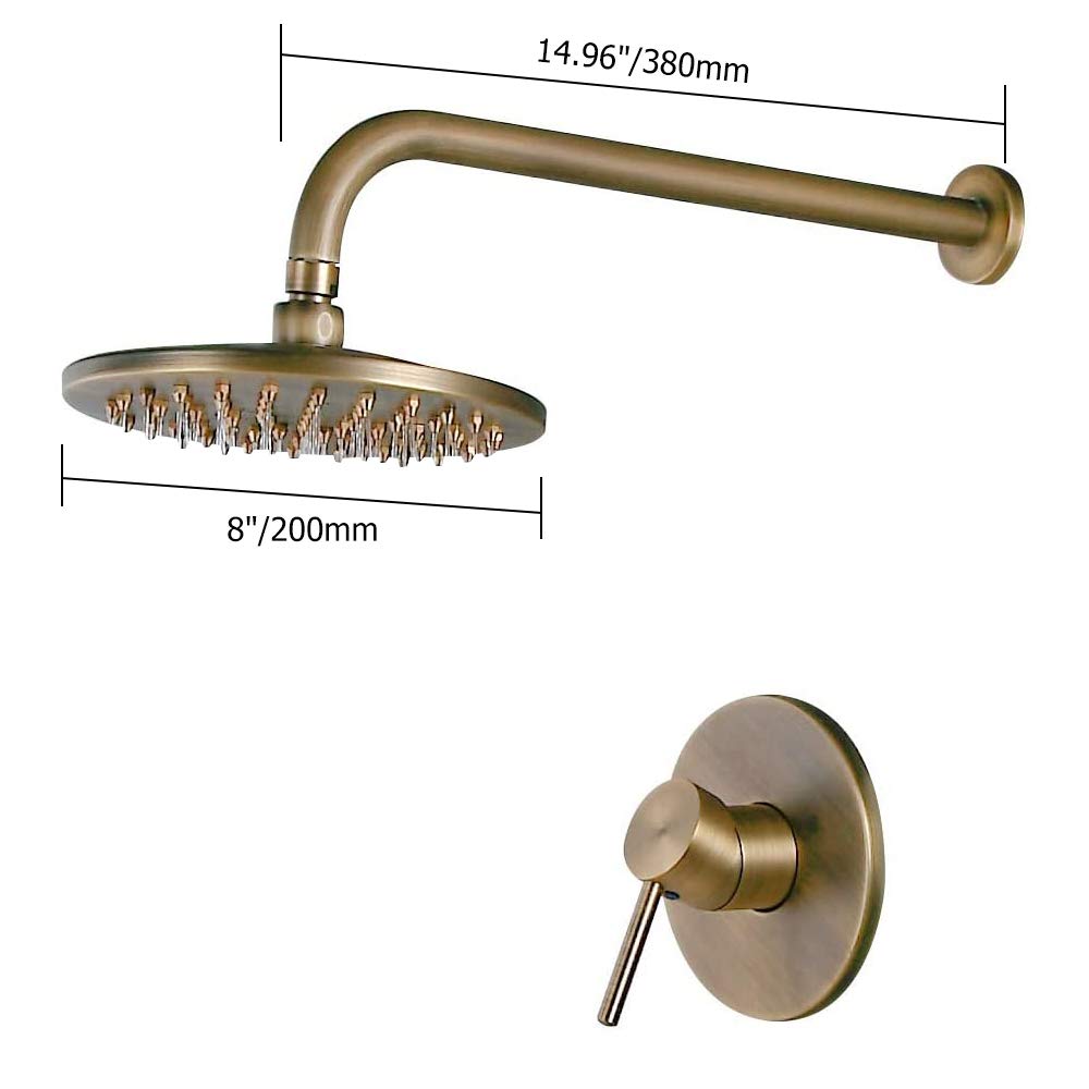 Antique Brass Rain Shower Head Set - 8 Inch Wall Mounted Waterfall Shower System with Concealed Valve & Trims for Luxurious Bathroom Upgrade | Perfect for Spa-Like Experience & Modern Home Decor