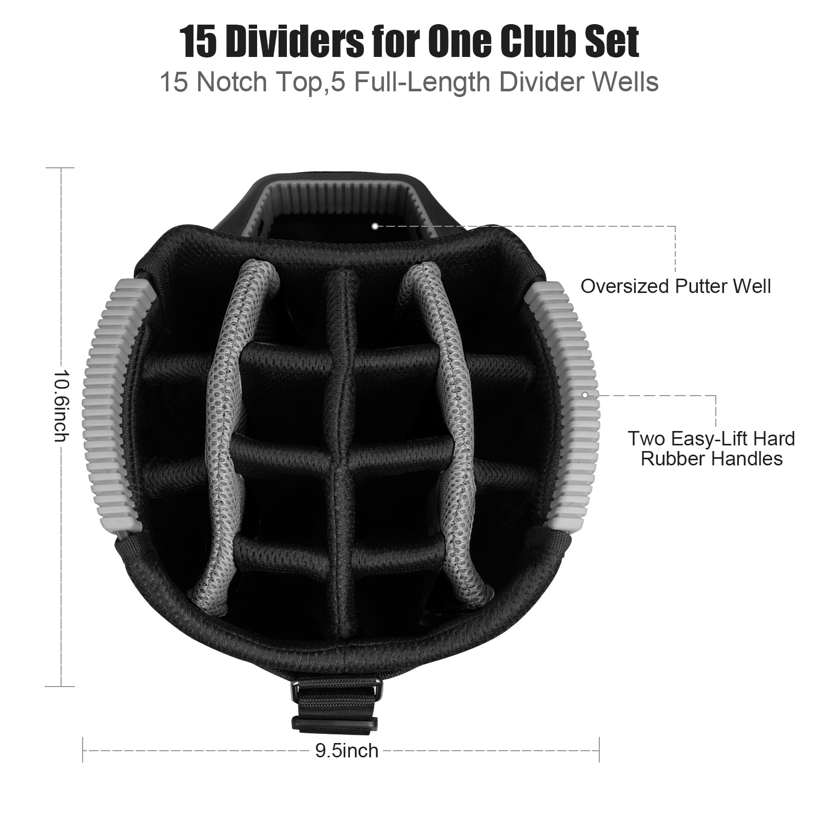 KYTAI 15-Way Golf Bag with Full-Length Dividers & 9 Pockets - Includes Rain Hood - Ergonomic Design for Men & Women | Perfect for Golf Tournaments, Driving Range & Club Storage