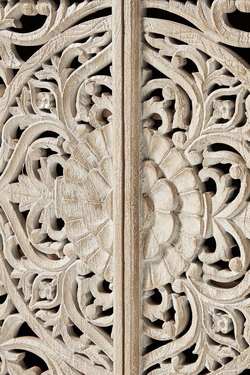 Hand Carved Lombok Entryway Cabinet - Solid Wood Kitchen Storage Unit with 3 Drawers & Shelves | Perfect for Hallway, Living Room & Dining Room Organization